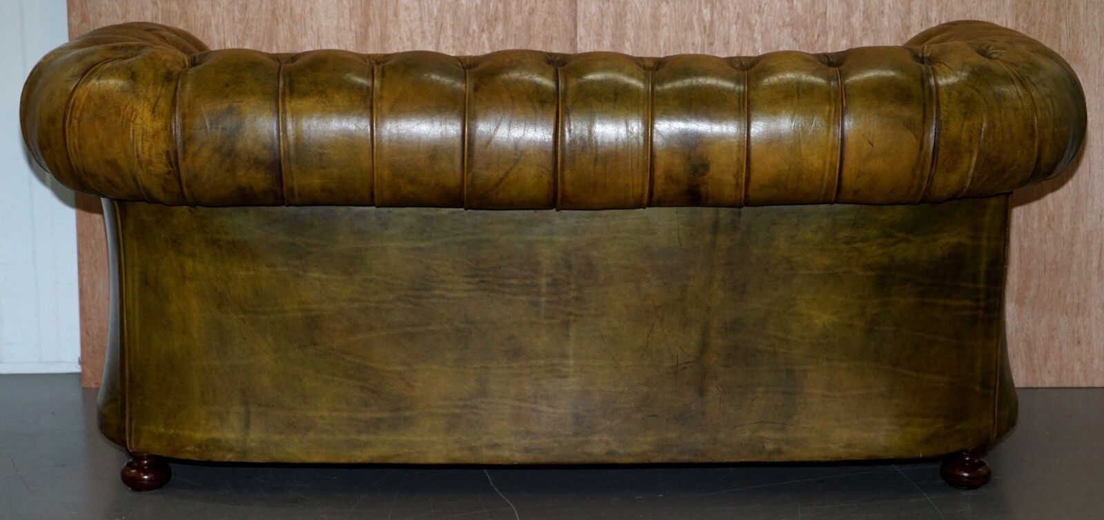 photo for sale Victorian Horse Hair Green Hand Dyed Leather Chesterfield Fully Button Base Sofa