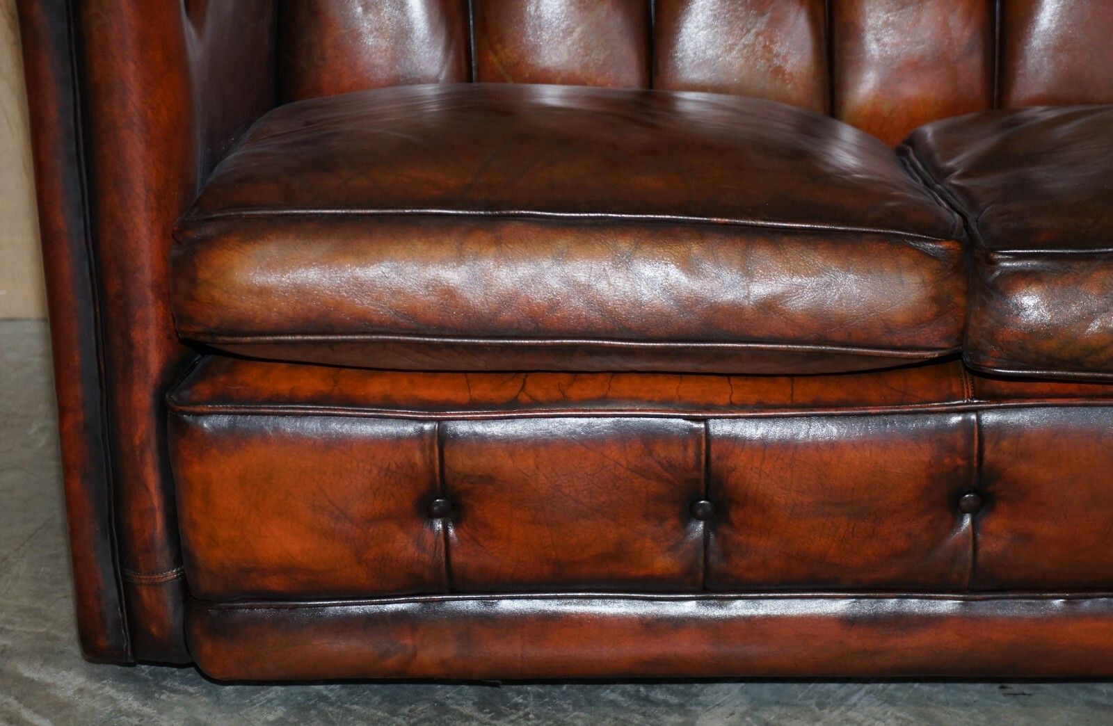 Circa 1920 Art Deco Fully Restored Chesterfield Brown Leather Sofa Part Suite photo Furniture