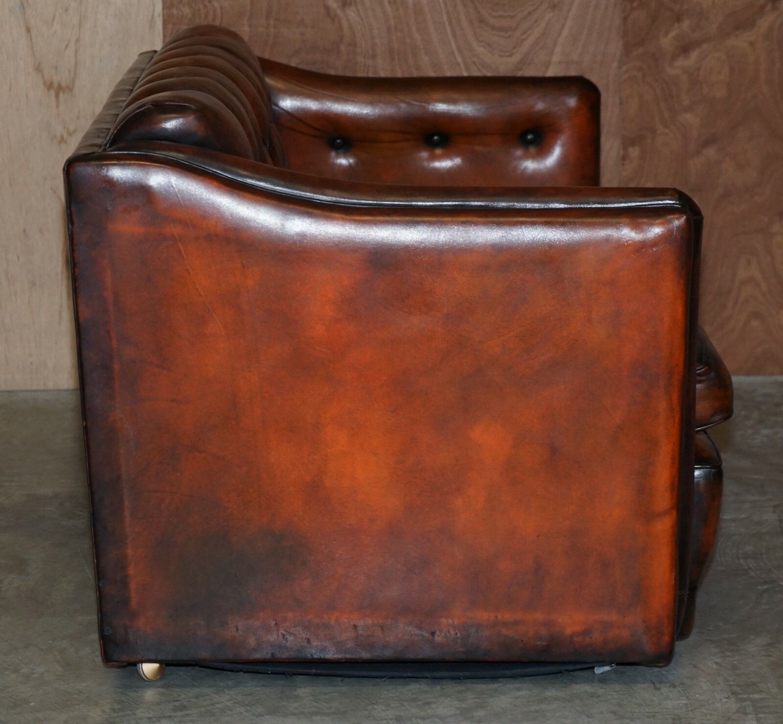 photo furniture Circa 1920 Art Deco Fully Restored Chesterfield Brown Leather Sofa Part Suite