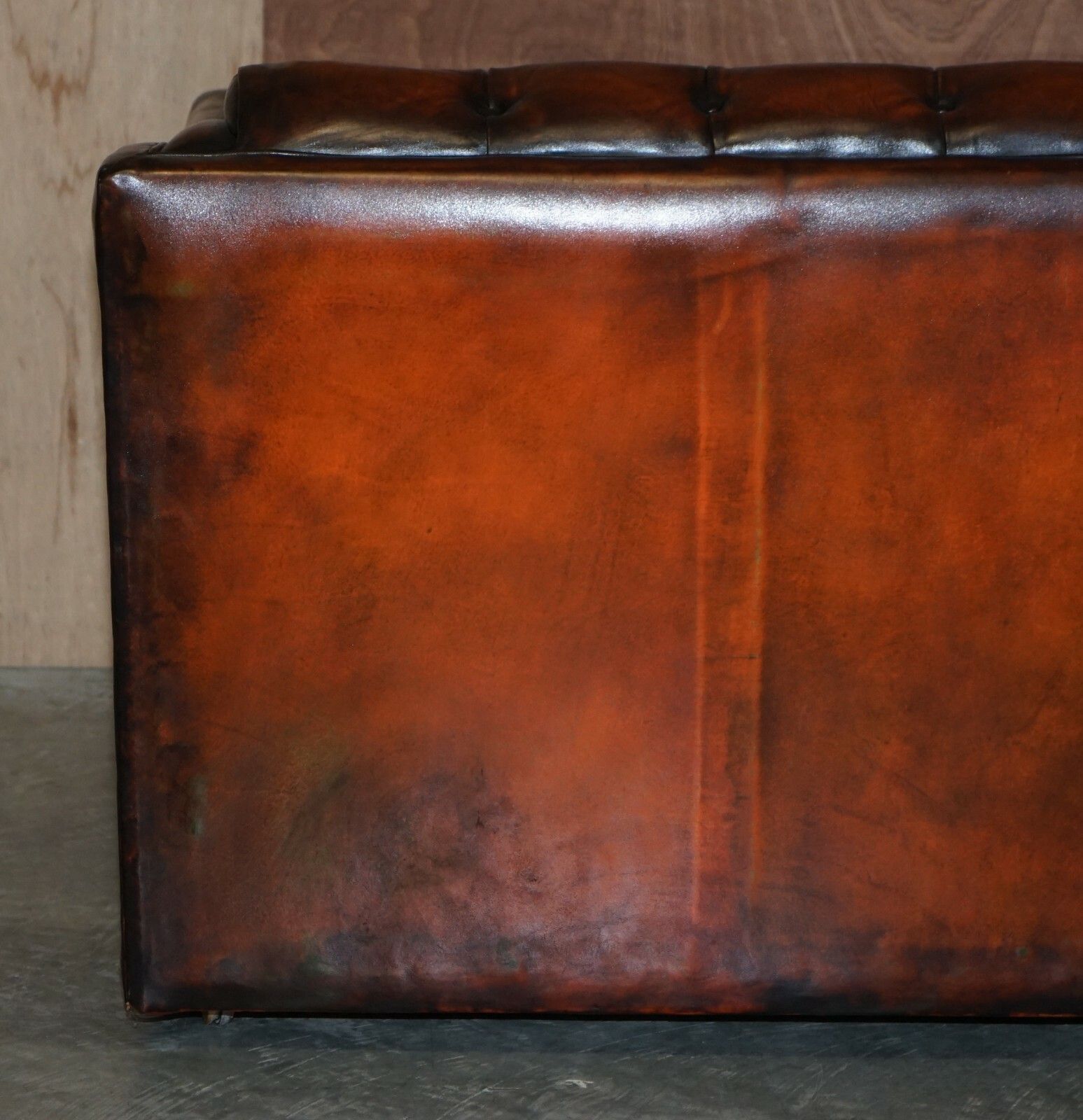 Furniture Circa 1920 Art Deco Fully Restored Chesterfield Brown Leather Sofa Part Suite photo