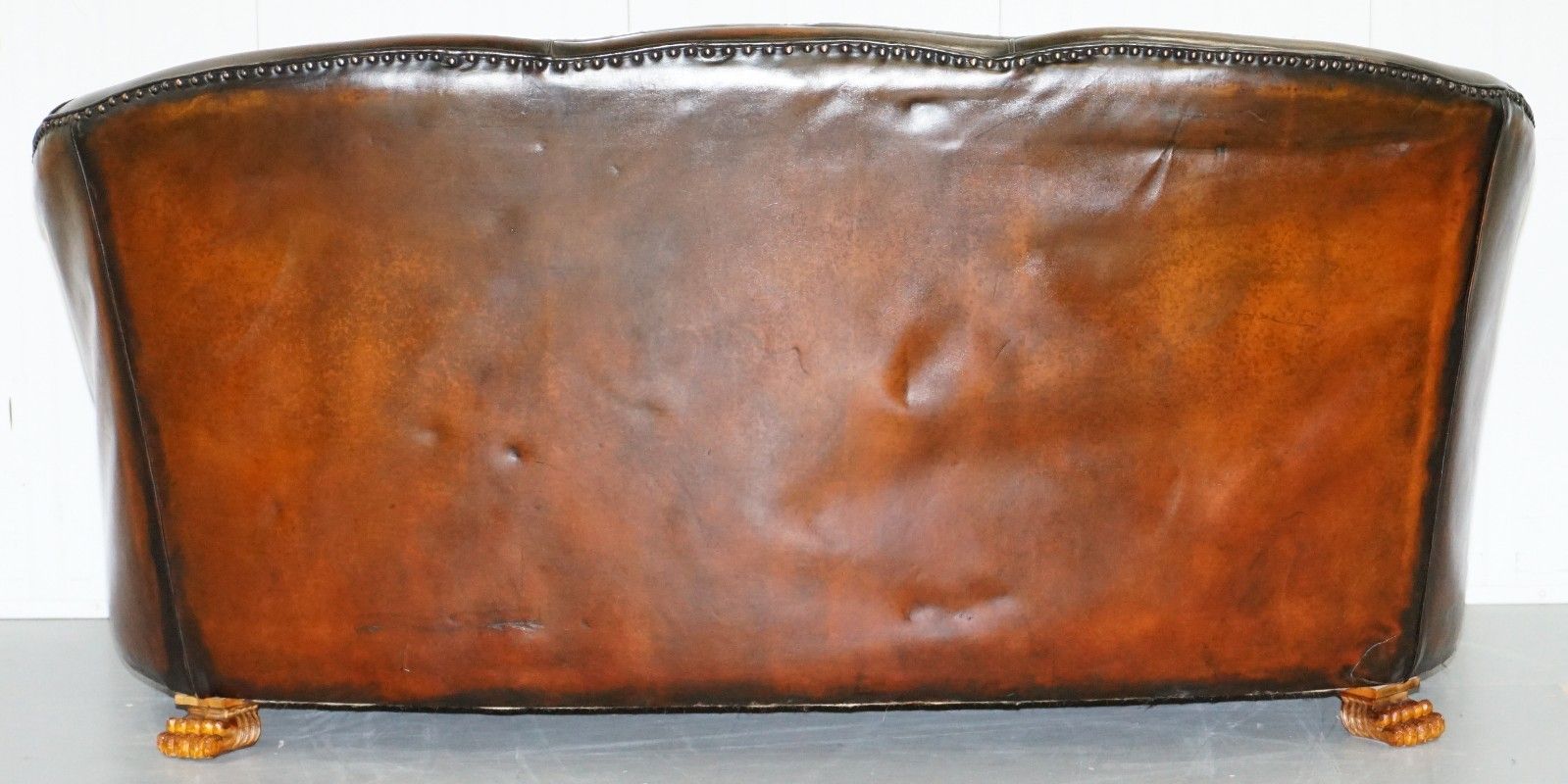 Brown Leather Curved Back Chesterfield Suite Sofa Armchairs Lion Hairy Paw Feet photo buy