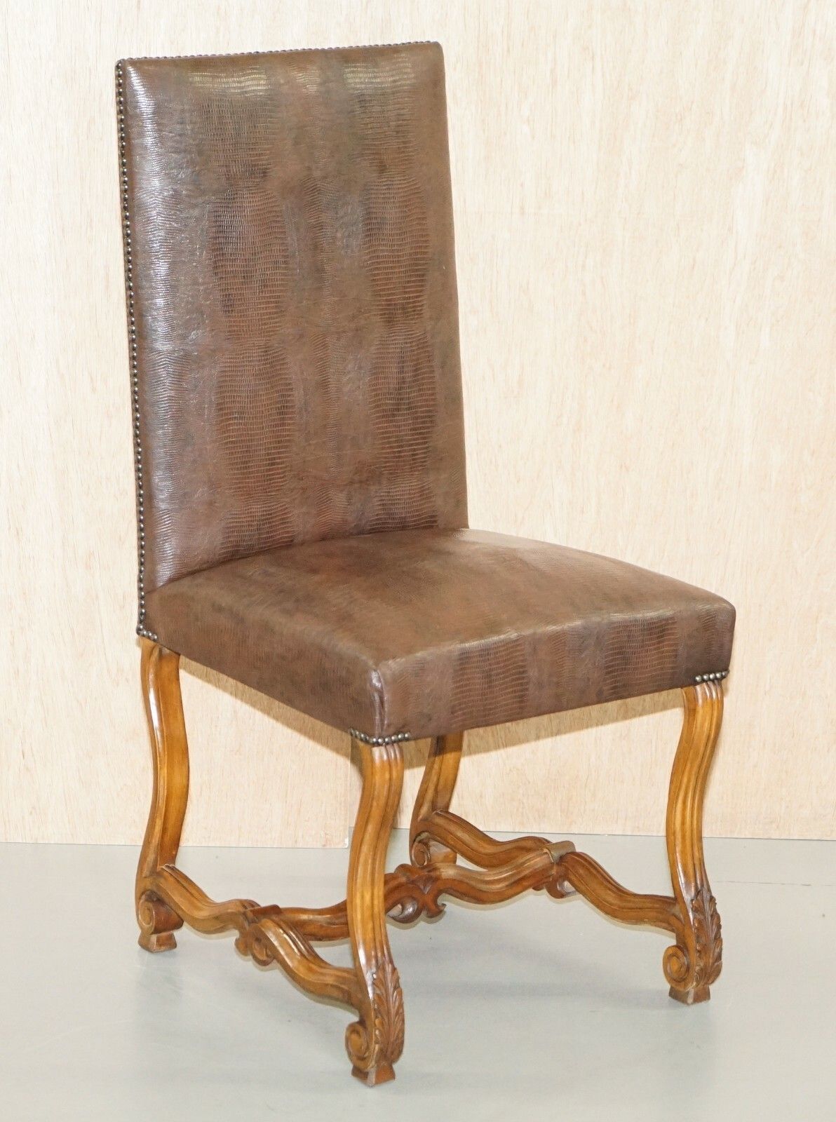 Suite Of 10 Carolean Dining Chairs With Crocodile Alligator Patina Leather Ten photo furniture