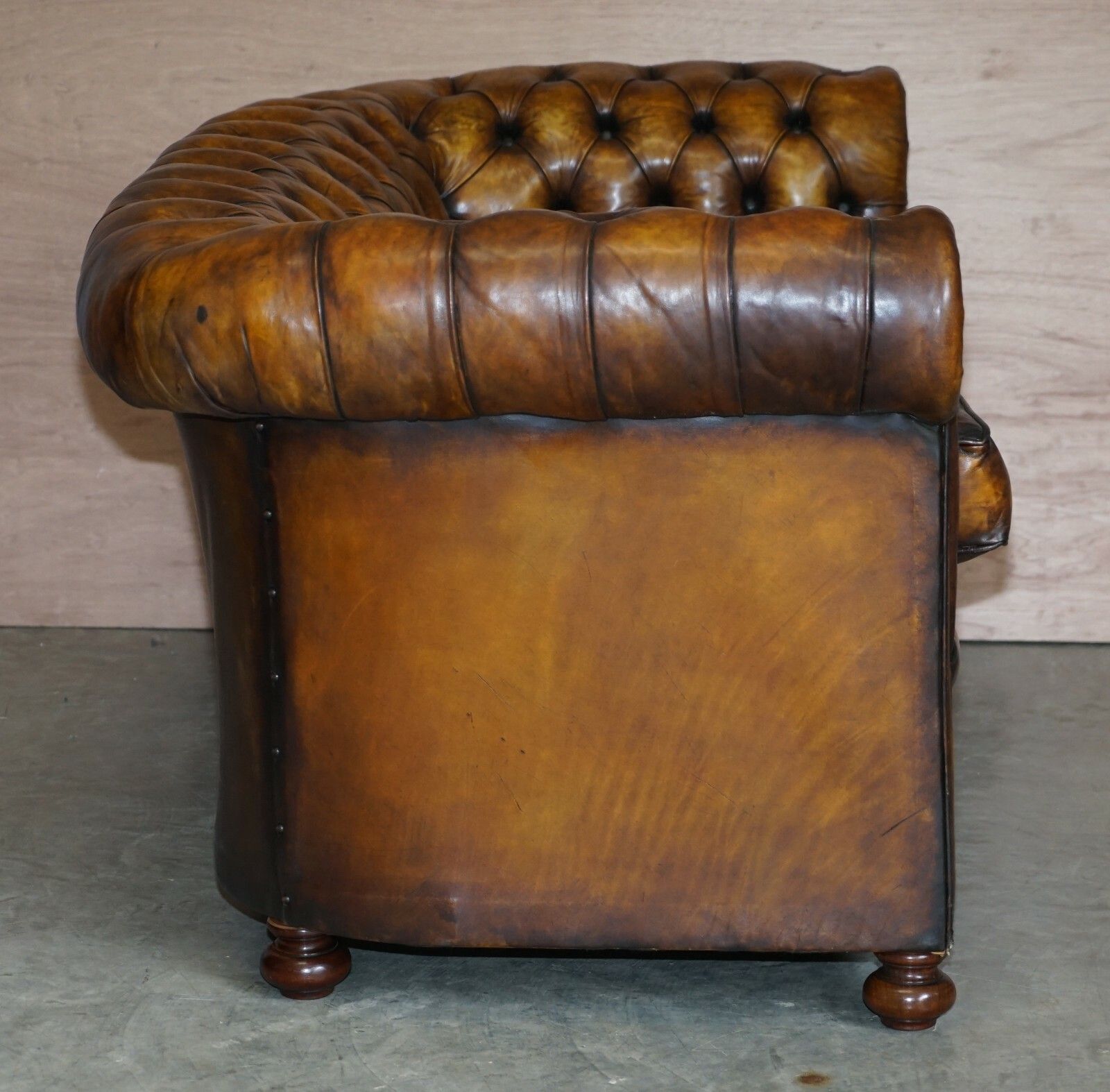 photo for sale Restored Rich Cigar Brown Leather Chesterfield Club Sofa Feather Filled Cushions