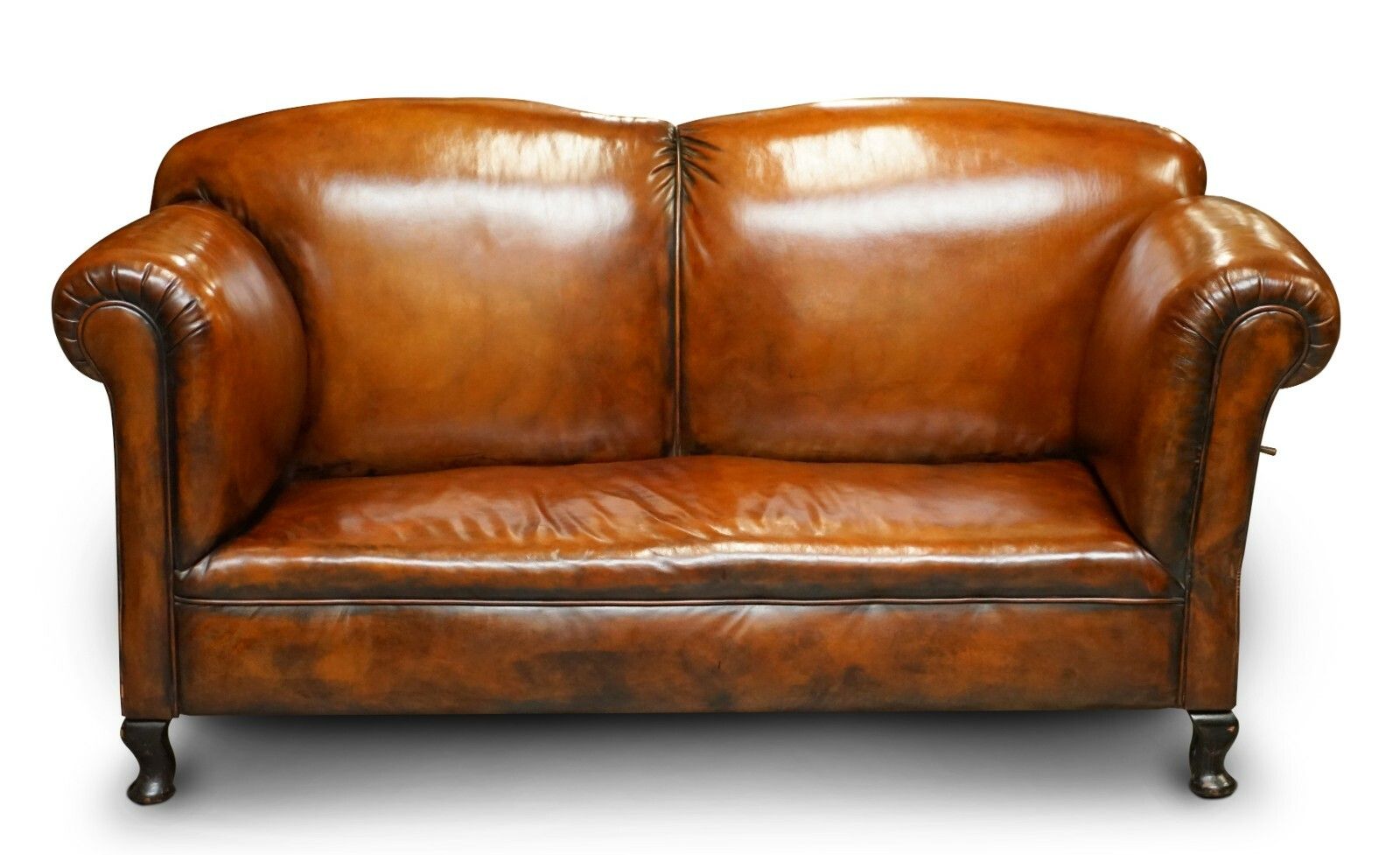 Fully Restored Whisky Brown Leather Drop Arm Chaise Lounge Sofa Horse Hair Fill photo furniture