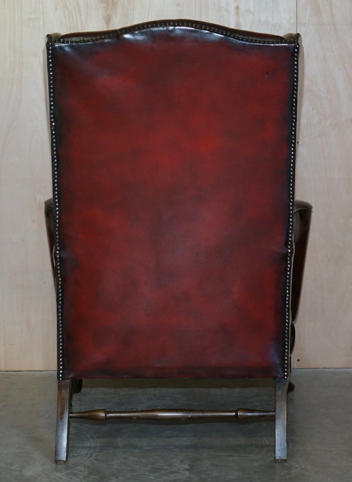 photo for sale Pair Of William Morris Flat Arm Chesterfield Wingback Bordeaux Leather Armchairs