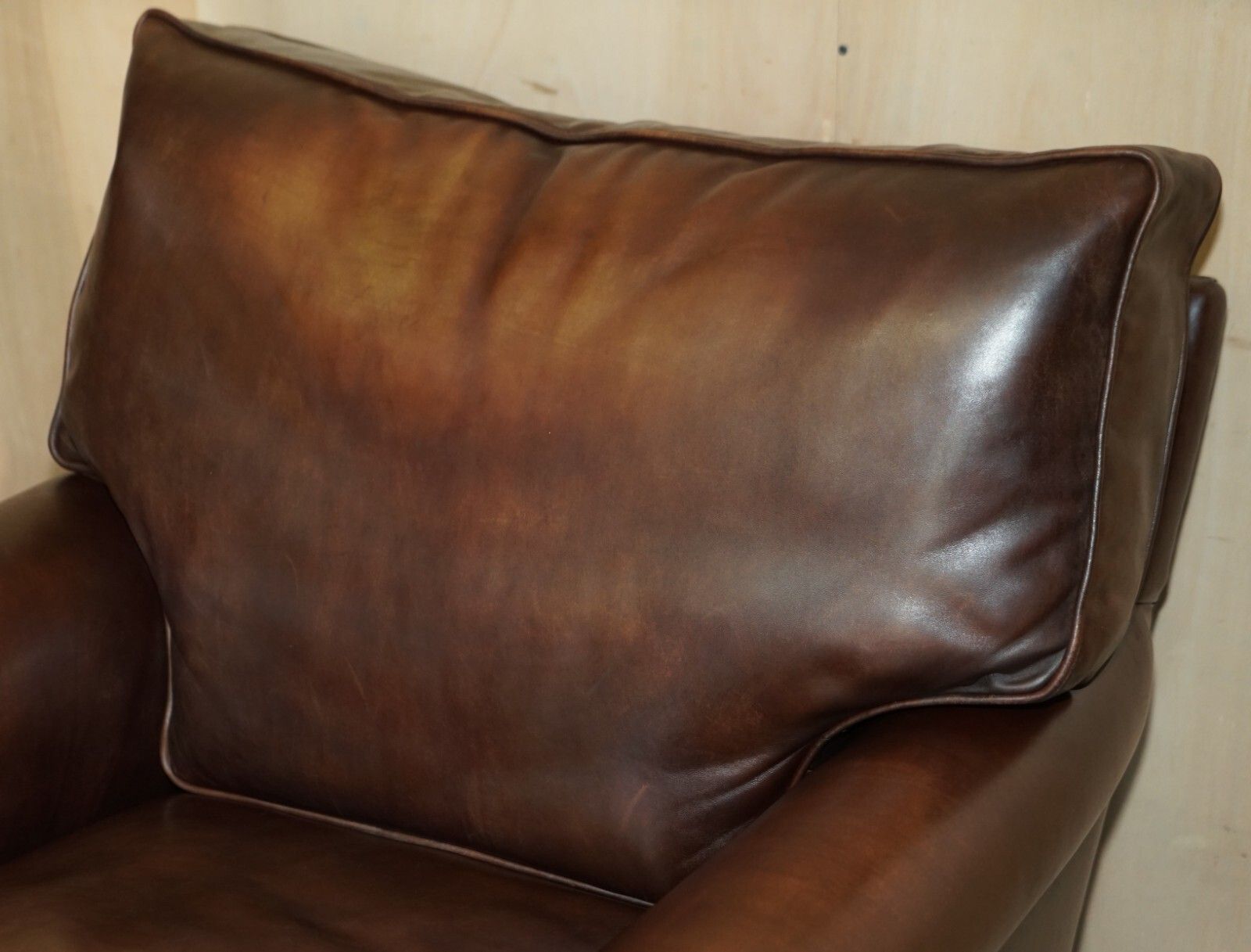 George Smith Chelsea Signature Full Scroll Arm Brown Leather Armchair & Ottoman photo Furniture
