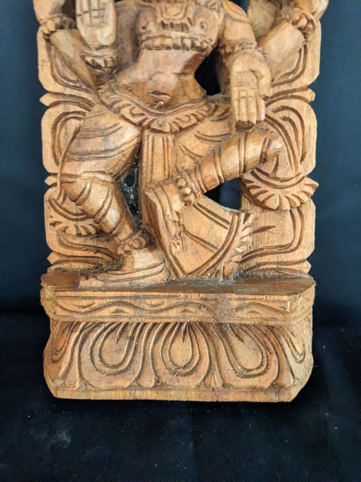 Hand Carved Wooden Lakshmi Statue Indian Hindu Goddess photo 50.0