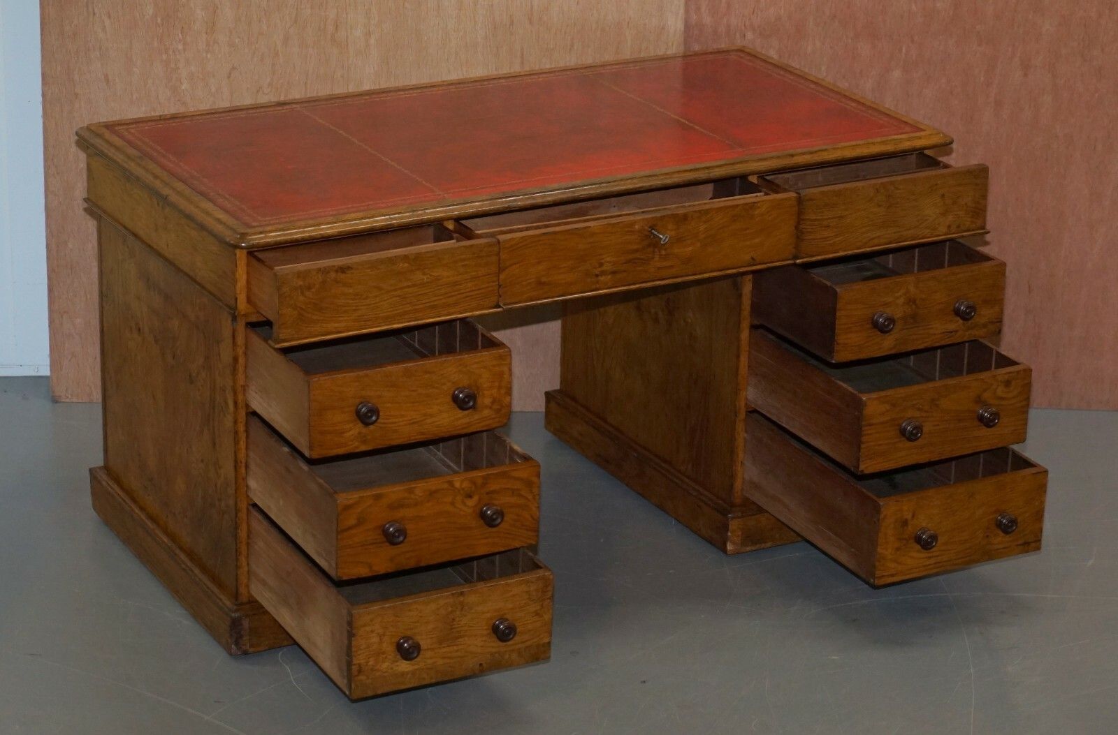 Furniture Rare Circa 1880 Antique Howard & Son's Pollard Oak Partner Desk Oxblood Leather photo