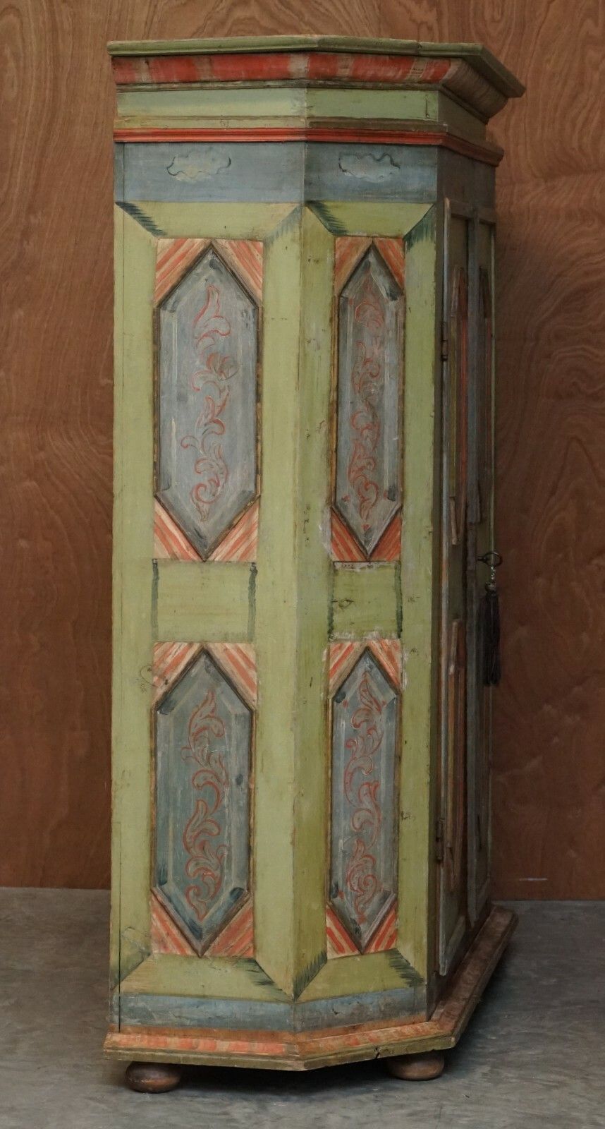 Furniture Circa 1800 Sublime Hand Painted European Wardrobe Or House Cupboard In Solid Oak photo