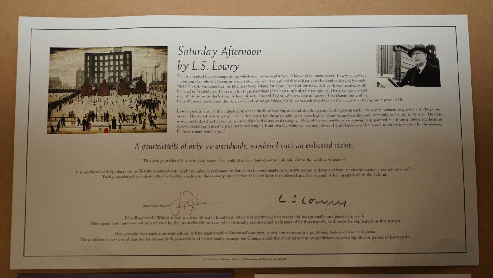 photo buy L S Lowry Saturday Afternoon Limited Edition Print 60/99 With All Documentation