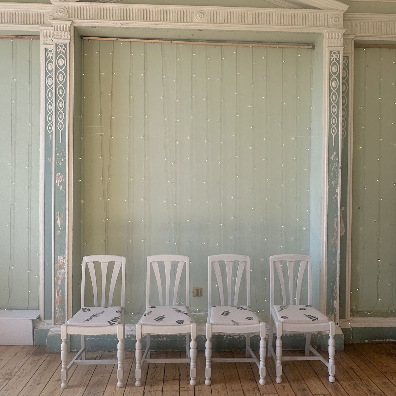 Upholstered Vintage 1920s Dining Chair Set Of 4 In Hand Illustrated Linen Print photo buy