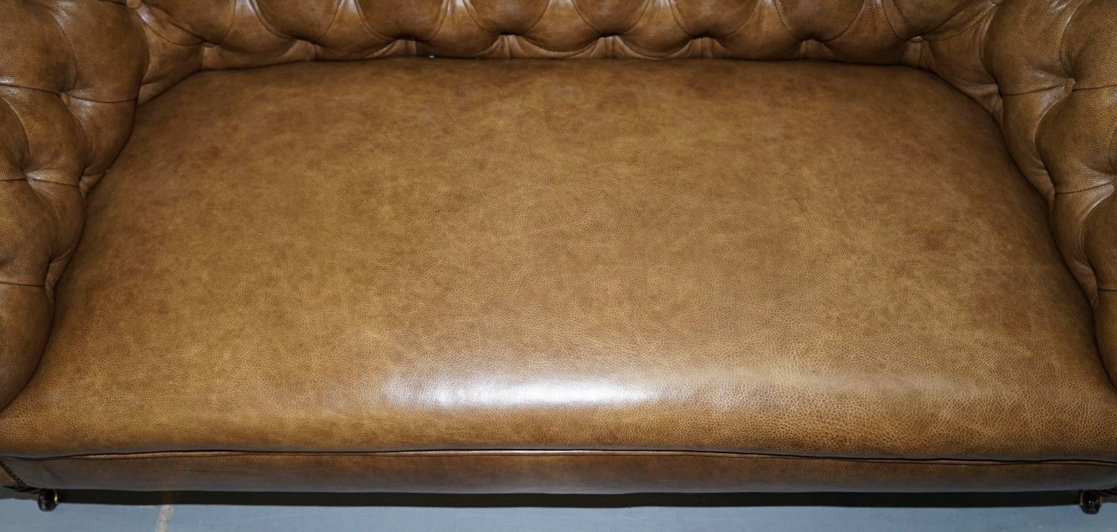 Restored Victorian Walnut Framed Chesterfield Club Sofa Heritage Brown Leather photo vinterior