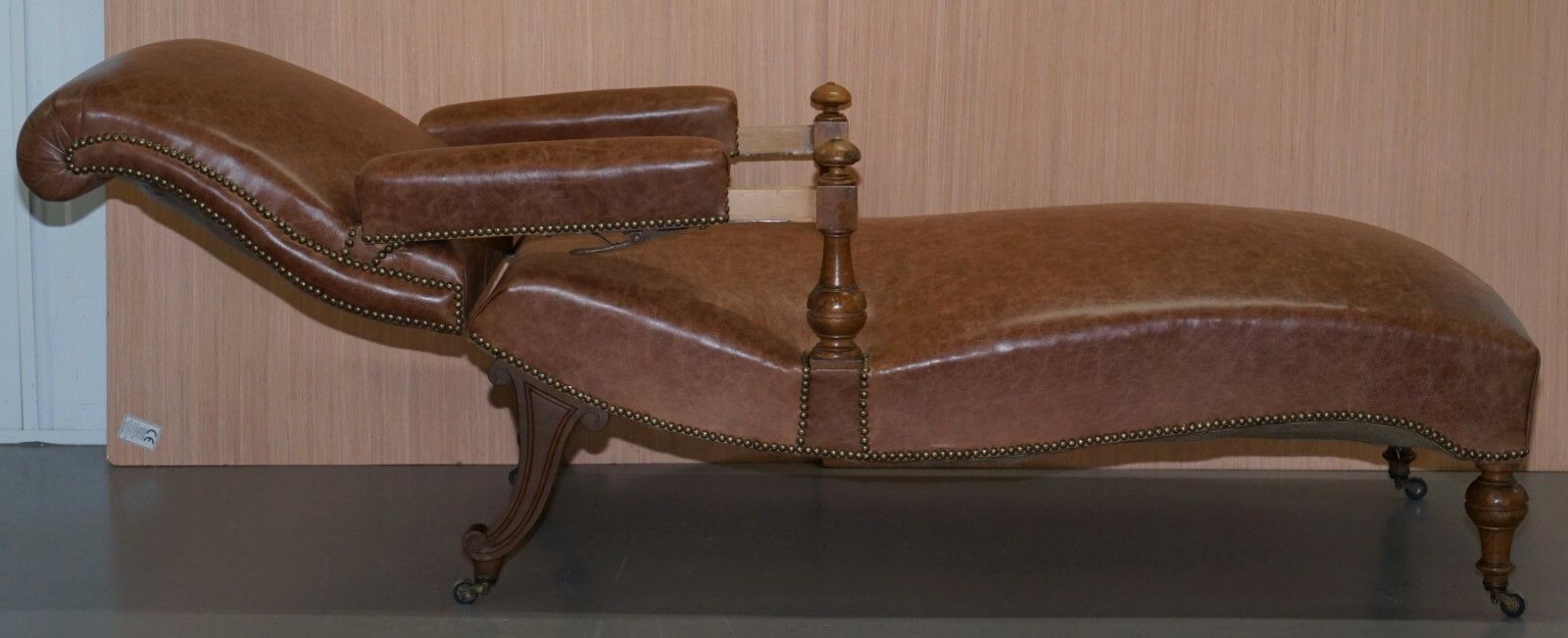 photo furniture Fully Restored Recliner Chaise Lounge Cir 1860 Victorian Brown Leather Armchair