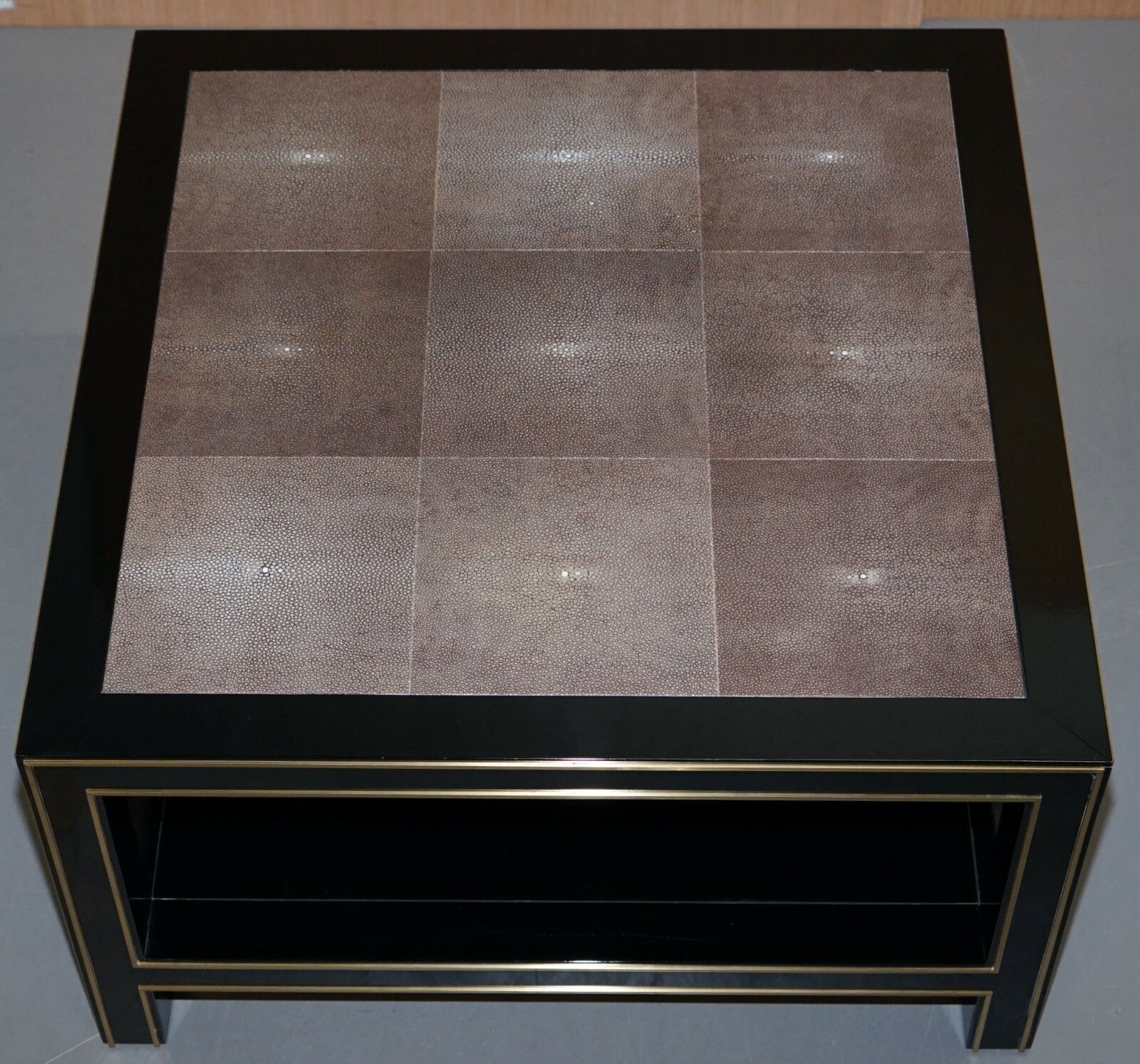 Pair Of Rrp £18,000 Original Shagreen Gilt Metal Large Side Coffee End Tables photo furniture