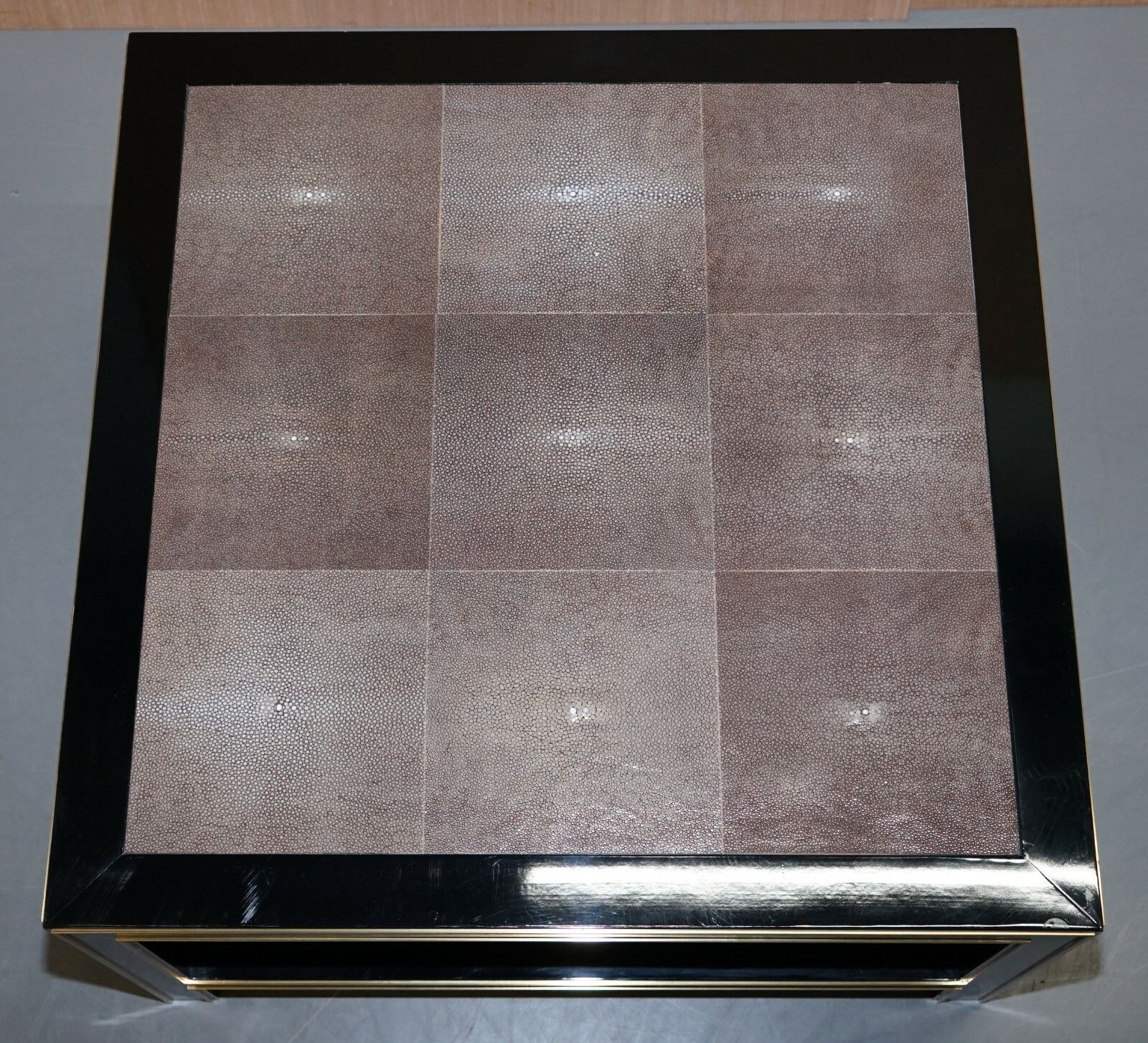 Pair Of Rrp £18,000 Original Shagreen Gilt Metal Large Side Coffee End Tables photo for sale