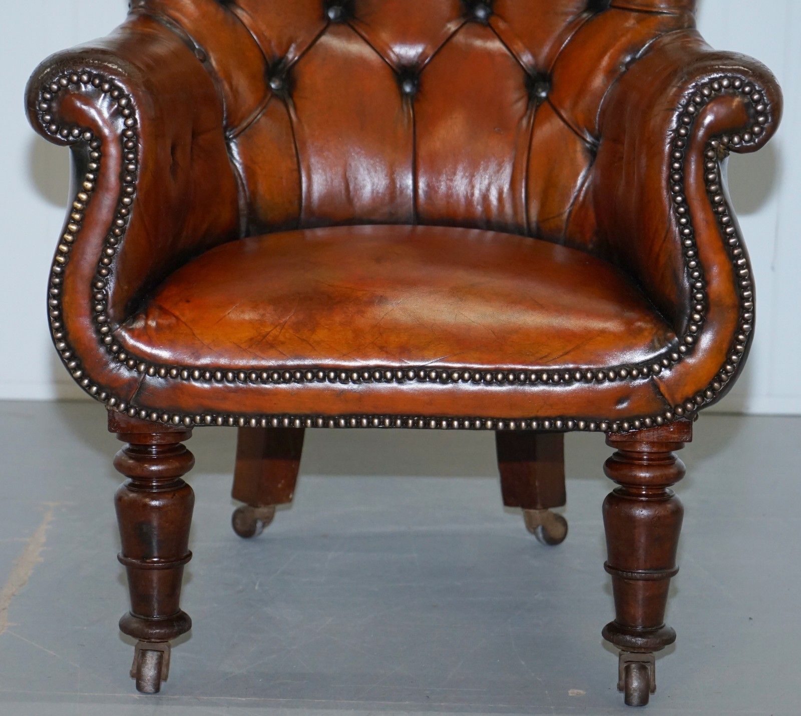 Regency Chesterfield Brown Leather Porters Armchair In The Manor Of Gillows photo Furniture