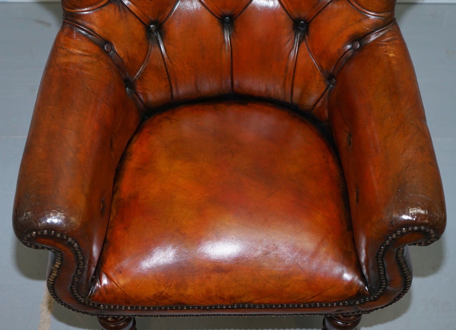 Regency Chesterfield Brown Leather Porters Armchair In The Manor Of Gillows photo buy