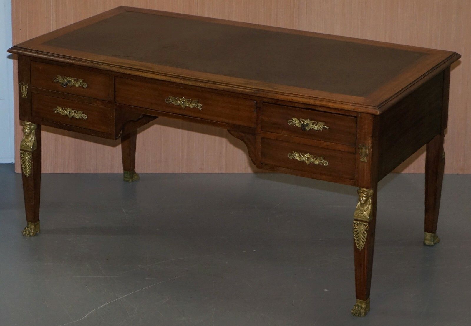 Rare Napoleon III French Empire Bureau De Plat Gilt Bronze Writing Table Desk photo for sale