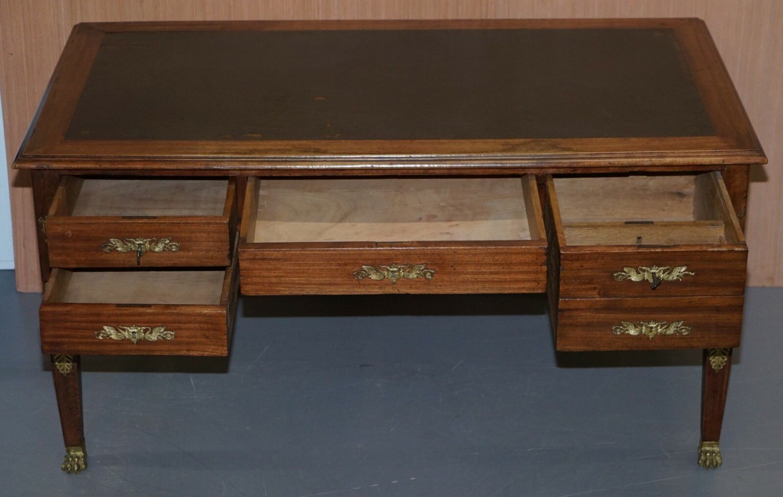 Furniture Rare Napoleon III French Empire Bureau De Plat Gilt Bronze Writing Table Desk photo