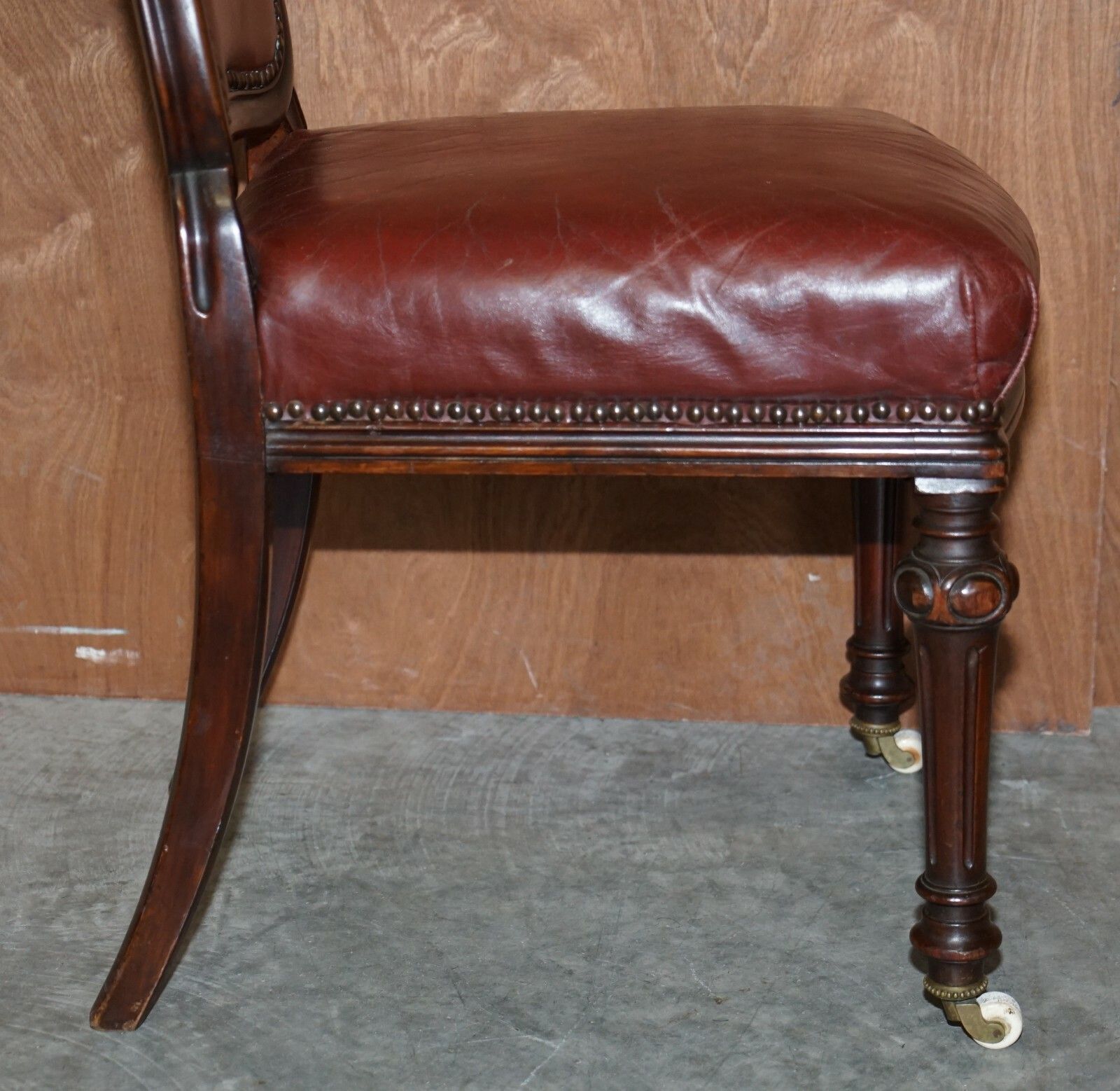 Furniture Exquisite Quality Victorian 1860 Mahogany & Leather Dining Chairs After Gillows photo