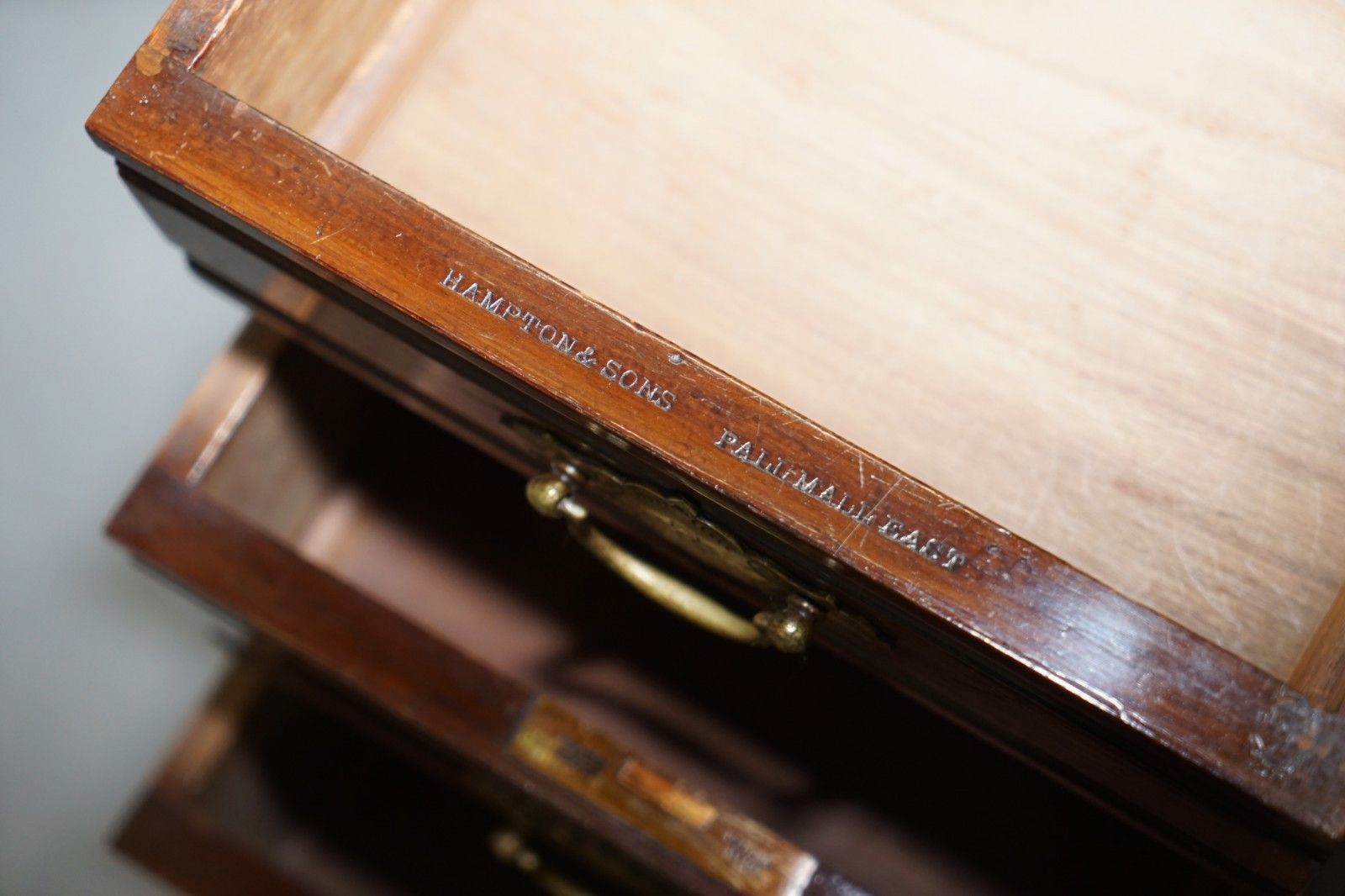 photo for sale Rare Hampton & Son's Pall Mall Mahogany Twin Pedestal Writing Partners Desk