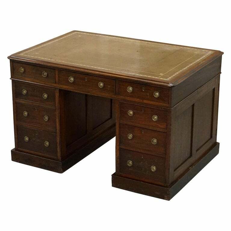 Lovely George III Circa 1780 Double Sided Walnut Partner Desk Original Handles