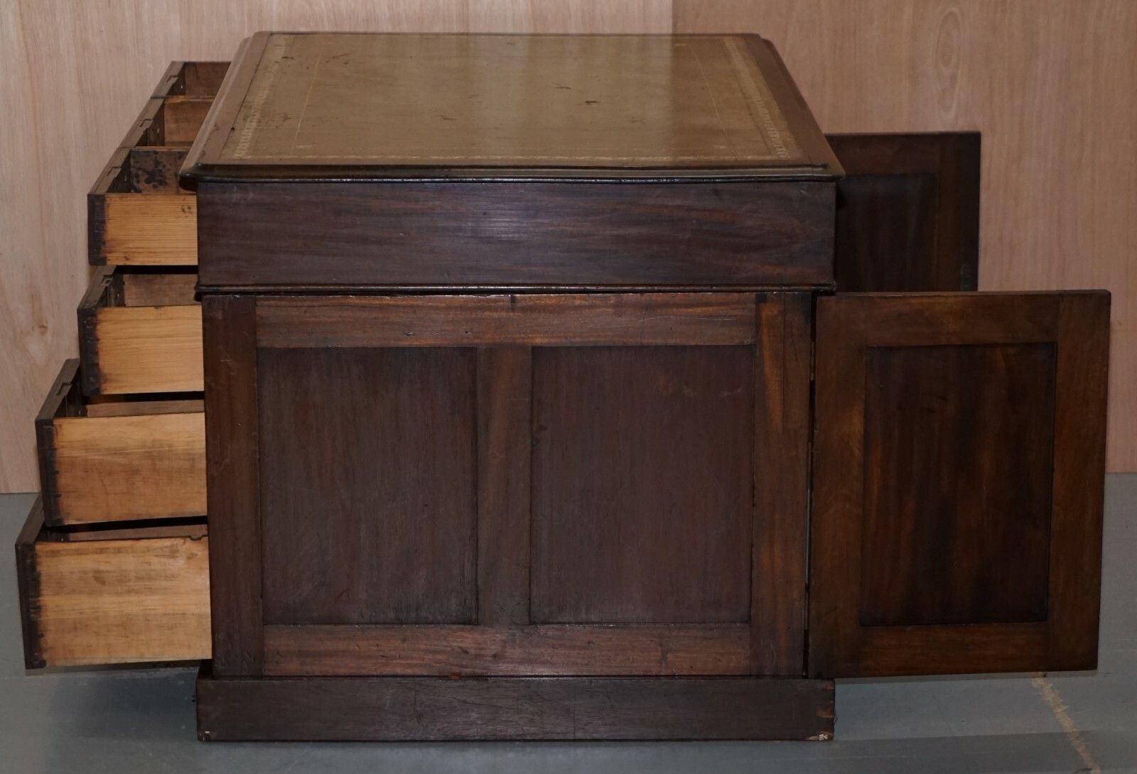 Lovely George III Circa 1780 Double Sided Walnut Partner Desk Original Handles photo vintage
