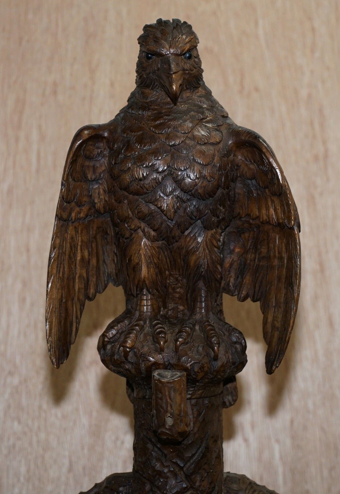 Rare 1880 American Eagle Black Forest Wood Carved Coat Hat & Umbrella Rack Stand photo Furniture