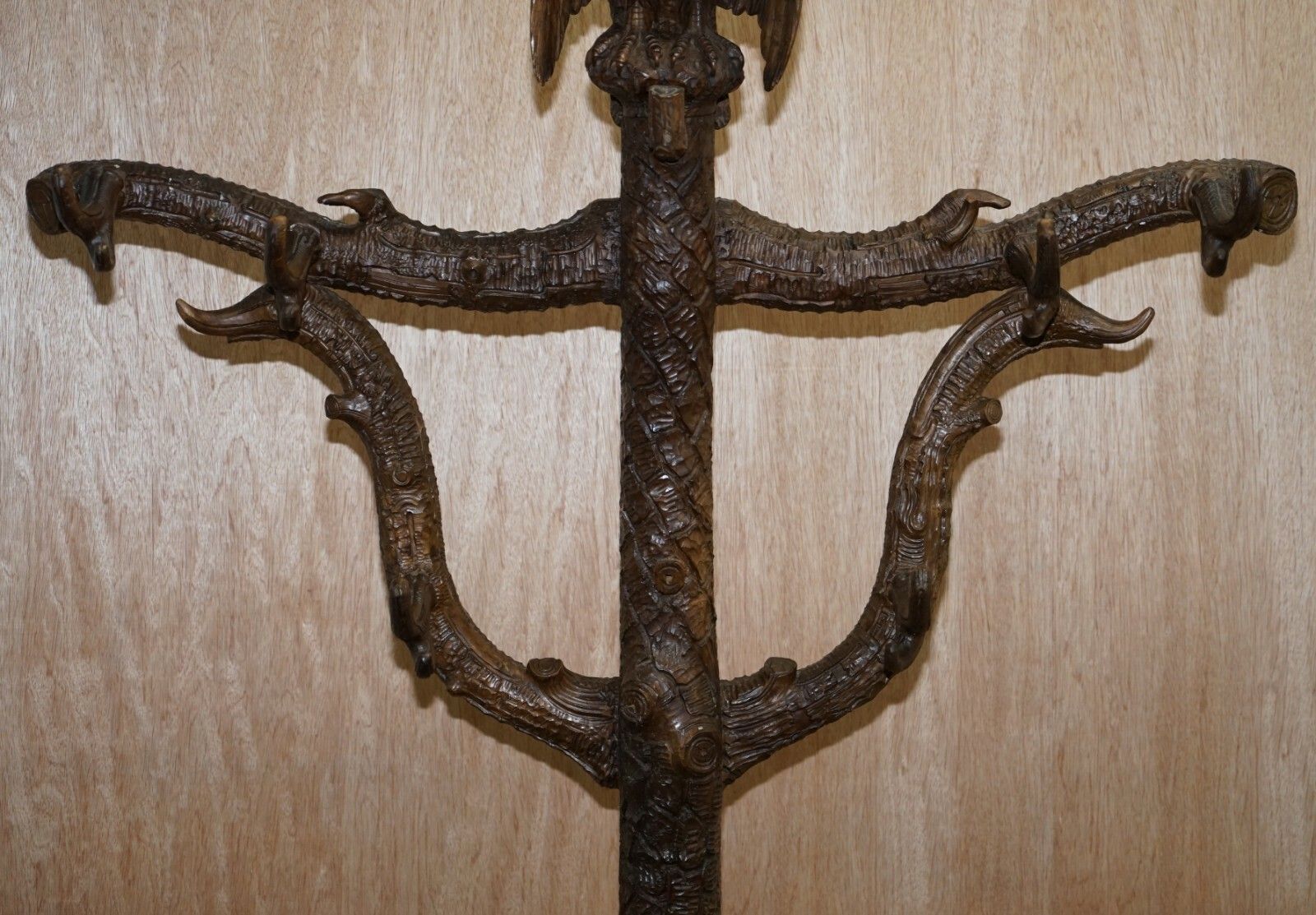 Rare 1880 American Eagle Black Forest Wood Carved Coat Hat & Umbrella Rack Stand photo buy