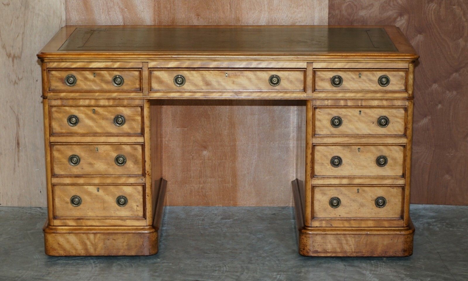 Antique Circa 1830 1850 James Winter & Sons London Satinwood Green Leather Desk photo for sale
