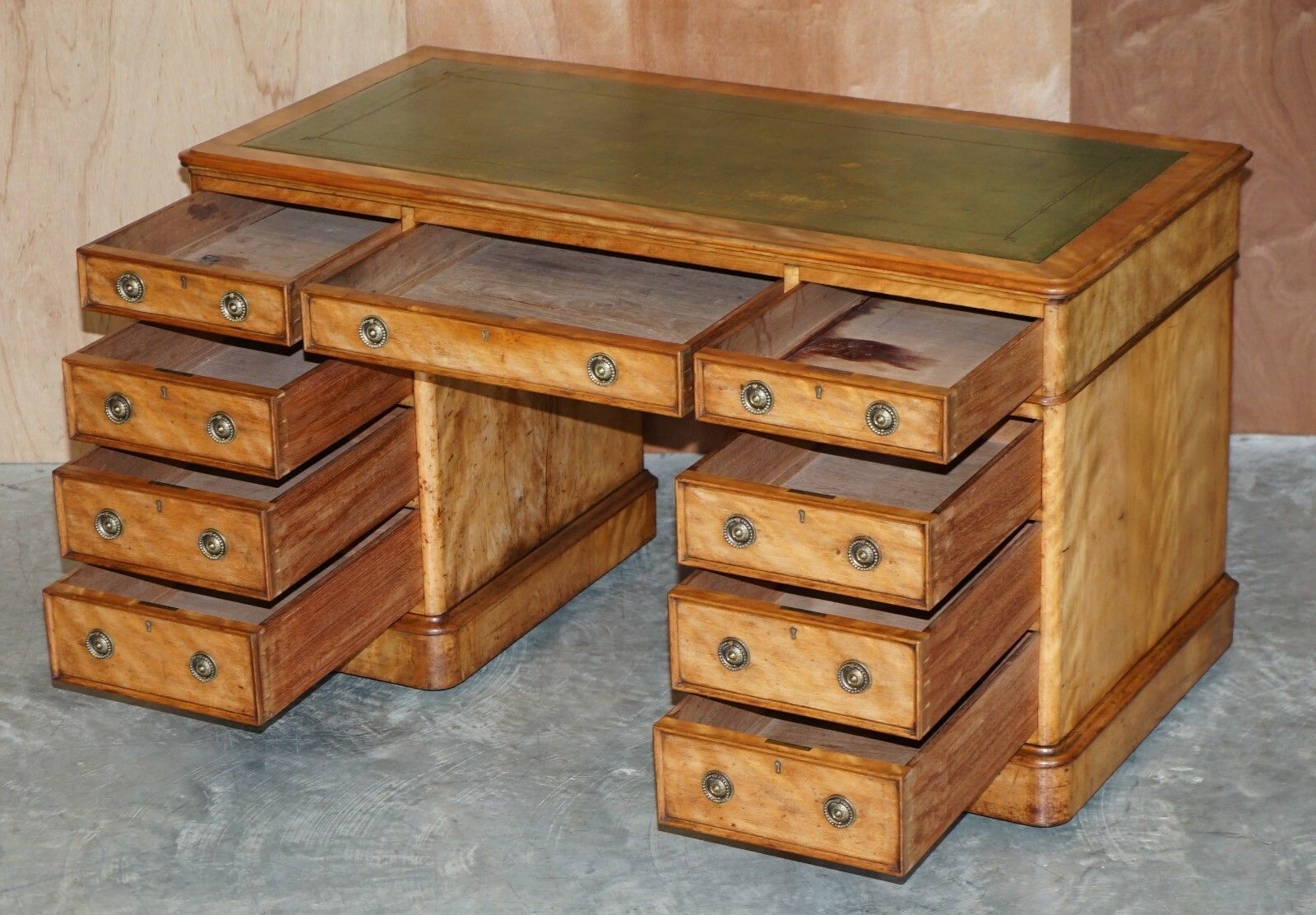 6000.0 Antique Circa 1830 1850 James Winter & Sons London Satinwood Green Leather Desk photo