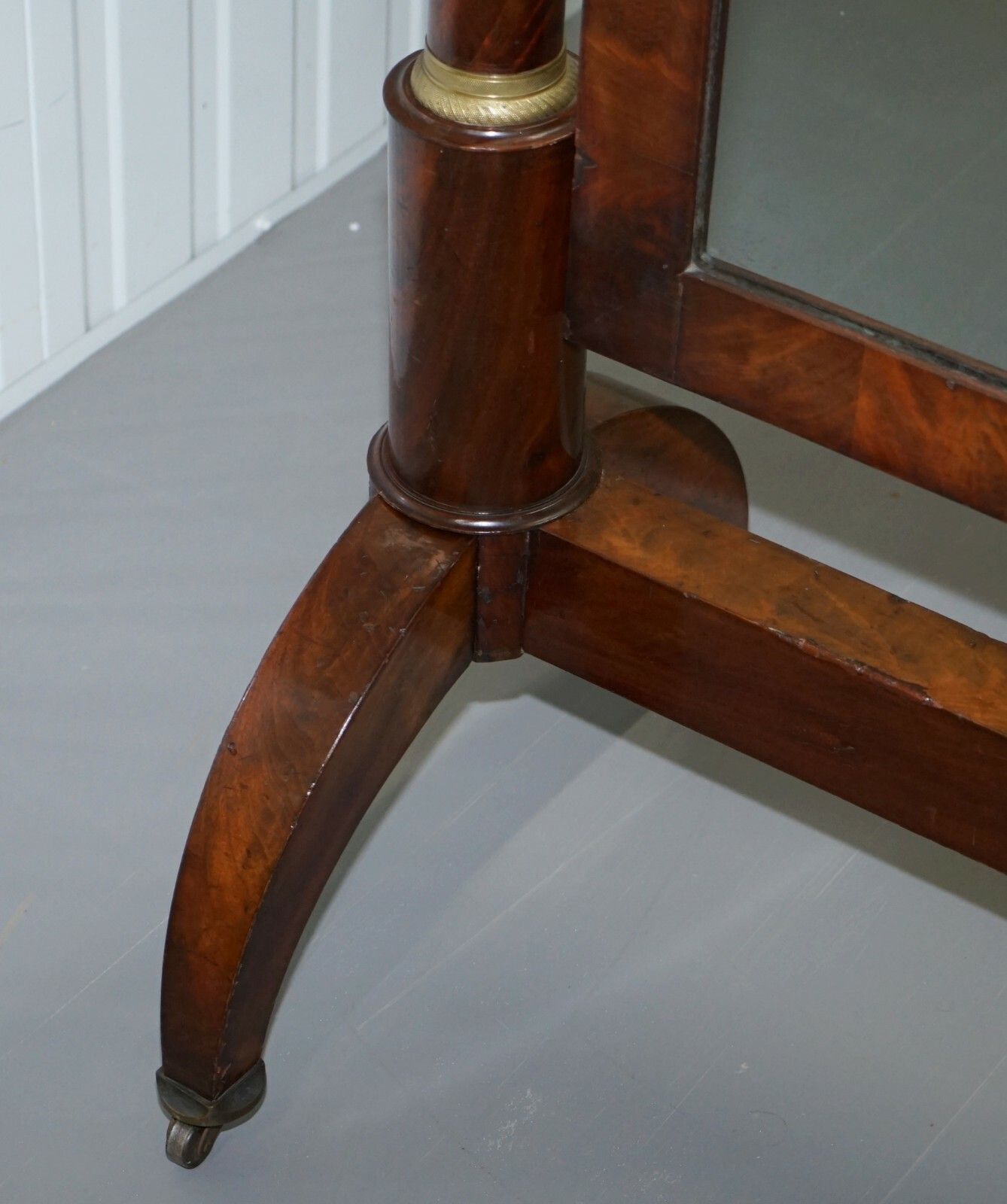 French Empire Mahogany & Gilt Metal With Candles Cheval Mirror Circa 1810 photo vinterior