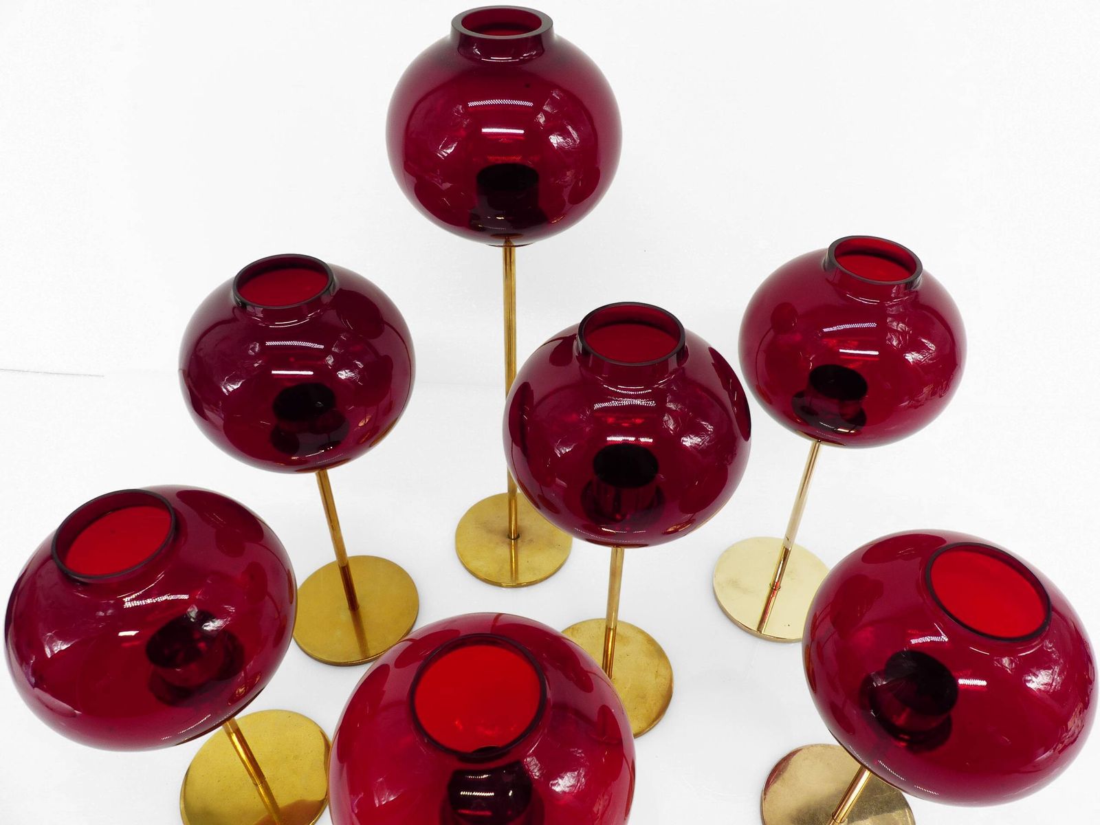 Set Of 7 Hans Agne Jakobsson Ab Markaryd Nr135 Red Tealight Holders, Sweden, Circa 1950 1960 photo Home Decor