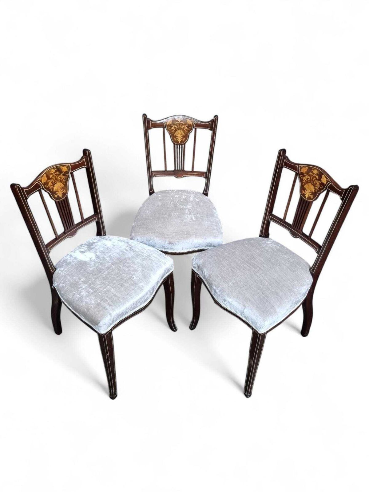 Antique Victorian Inlaid Mahogany Dining Chairs / Set Of 3 / C1880 / Free Delivery photo vinterior