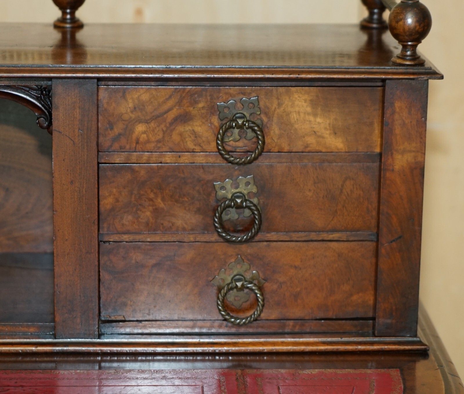 Antique Circa 1850 Patrick Beakey Dublin Oxblood Leather Demi Lune Gallery Desk photo vintage