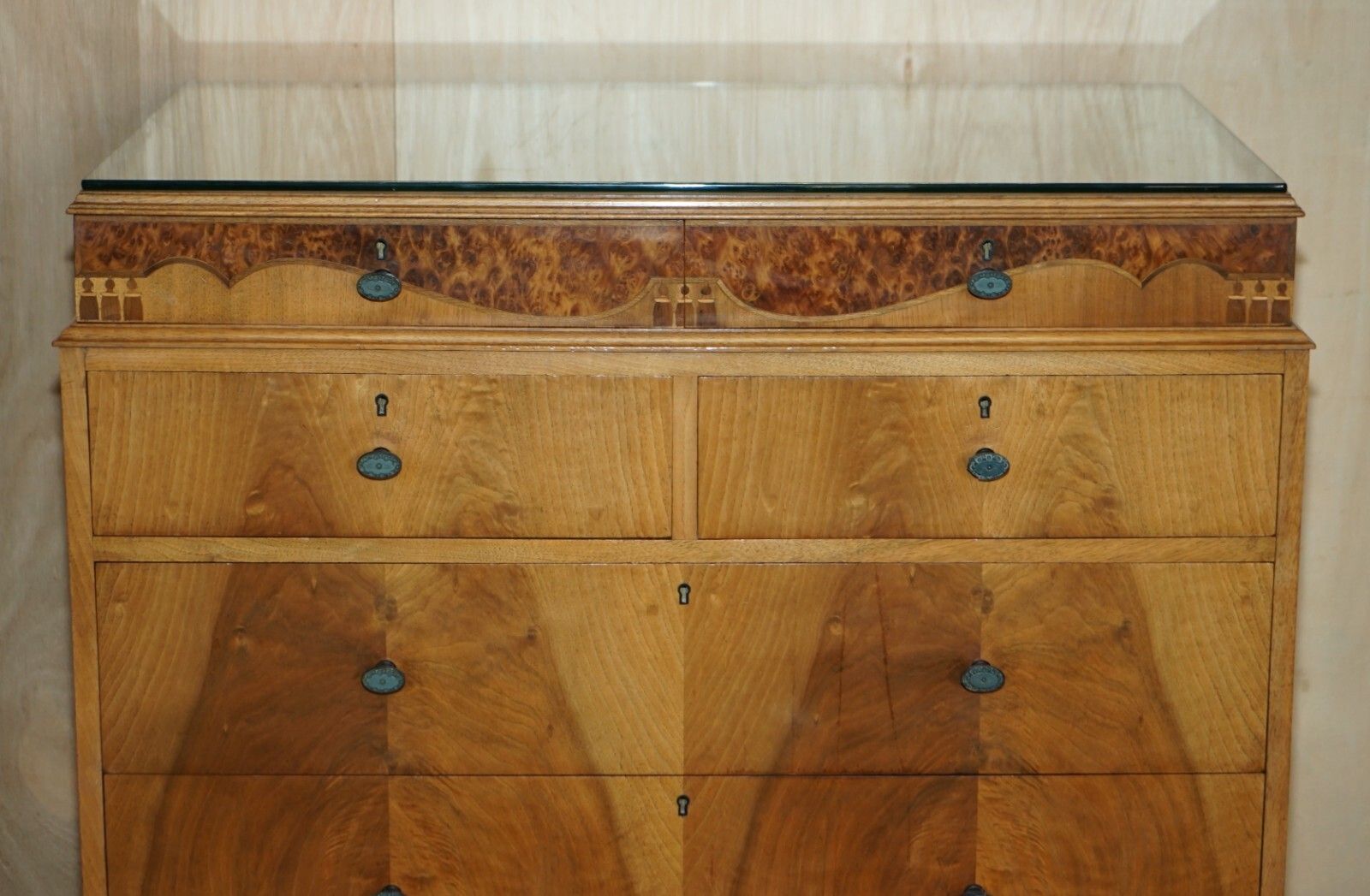 Finest Quality Waring & Gillow Burr Walnut Chest Of Drawers Part Of A Suite photo Furniture