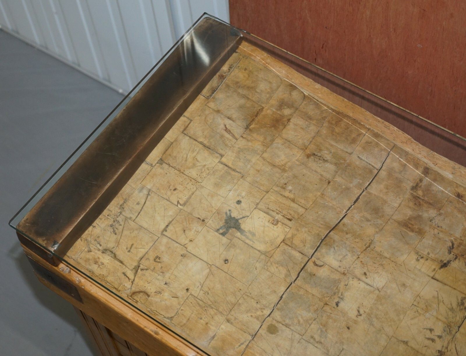 photo furniture Restored Circa 1920's Hennes France Butchers Table Bronzed Mounts Glass Top