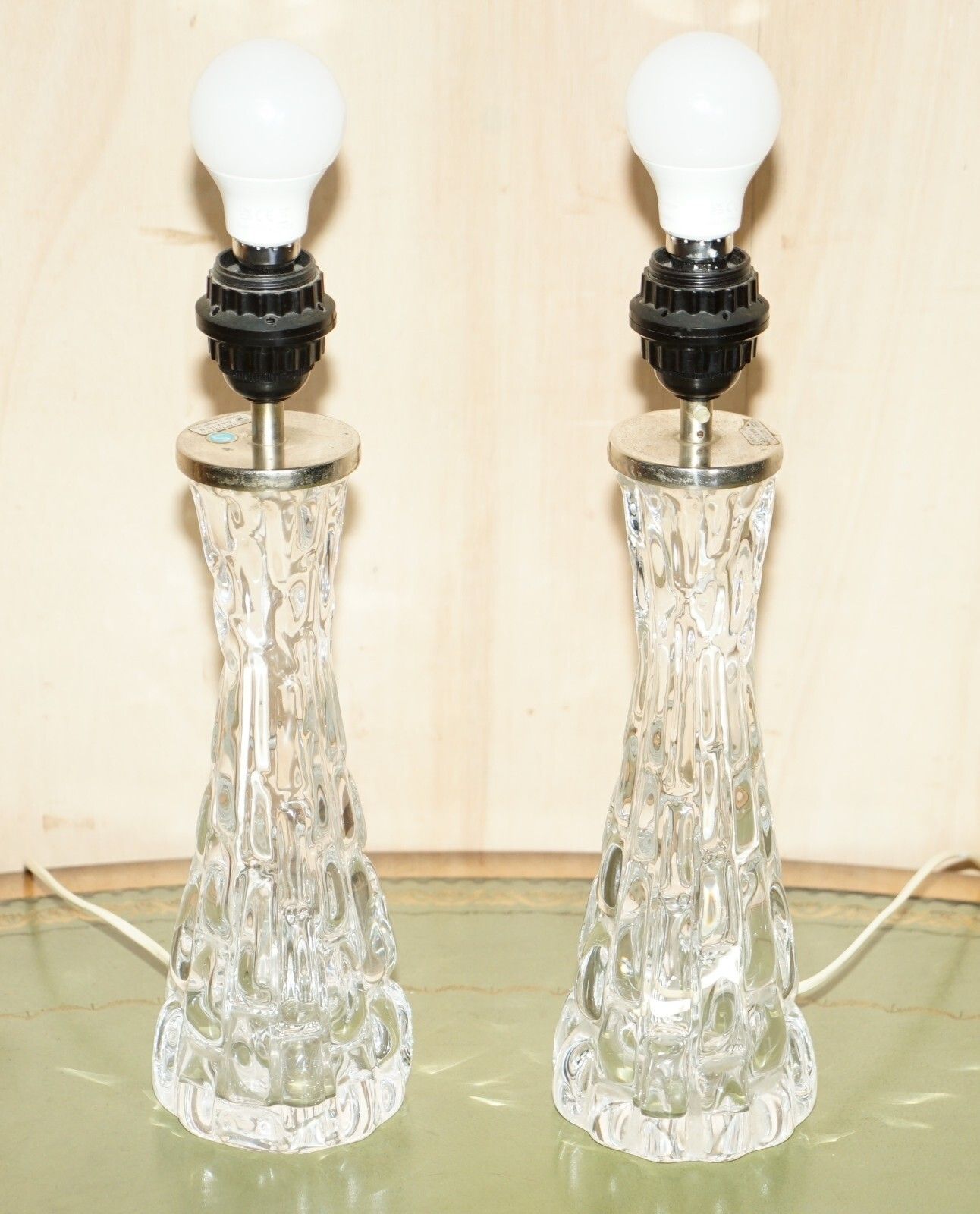 Pair Of Super Rare Collectable Fully Signed Carl Fagerlund Orrefors Table Lamps photo vintage