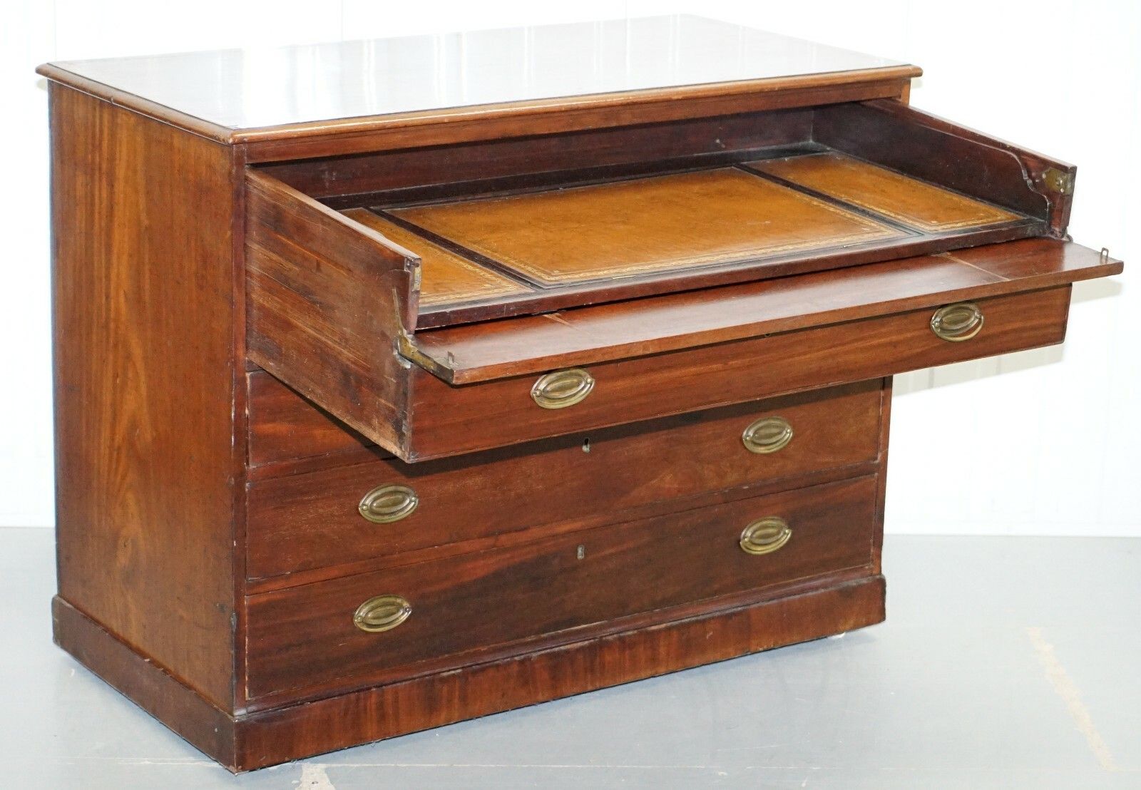 photo furniture Robert Gillows II 1790 Writing Library Mahogany Chest Of Drawers Leather Slope