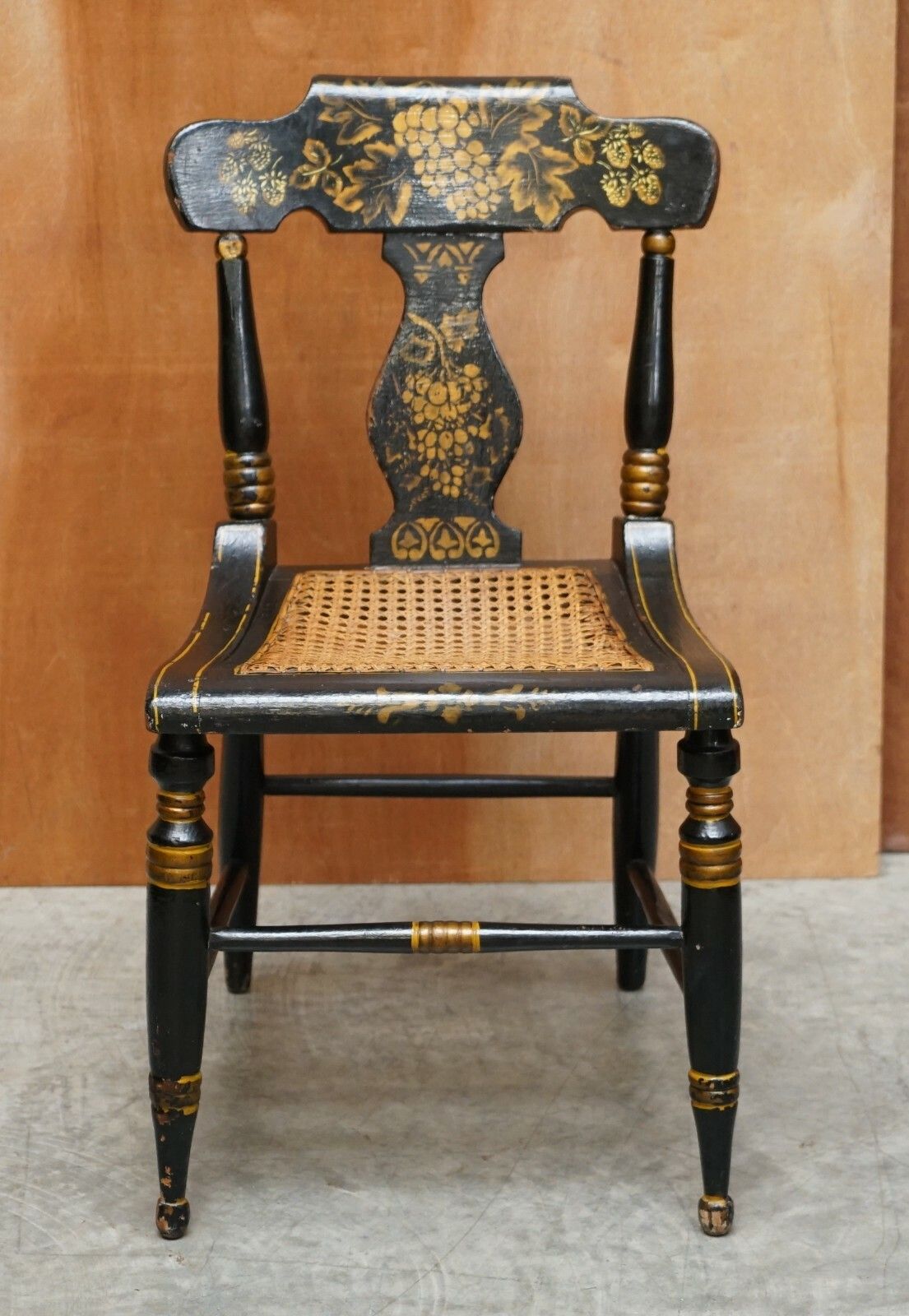 Pair Of Circa 1825 Georgian Baltimore Ebonised Painted Gilt Bergere Side Chairs photo Furniture