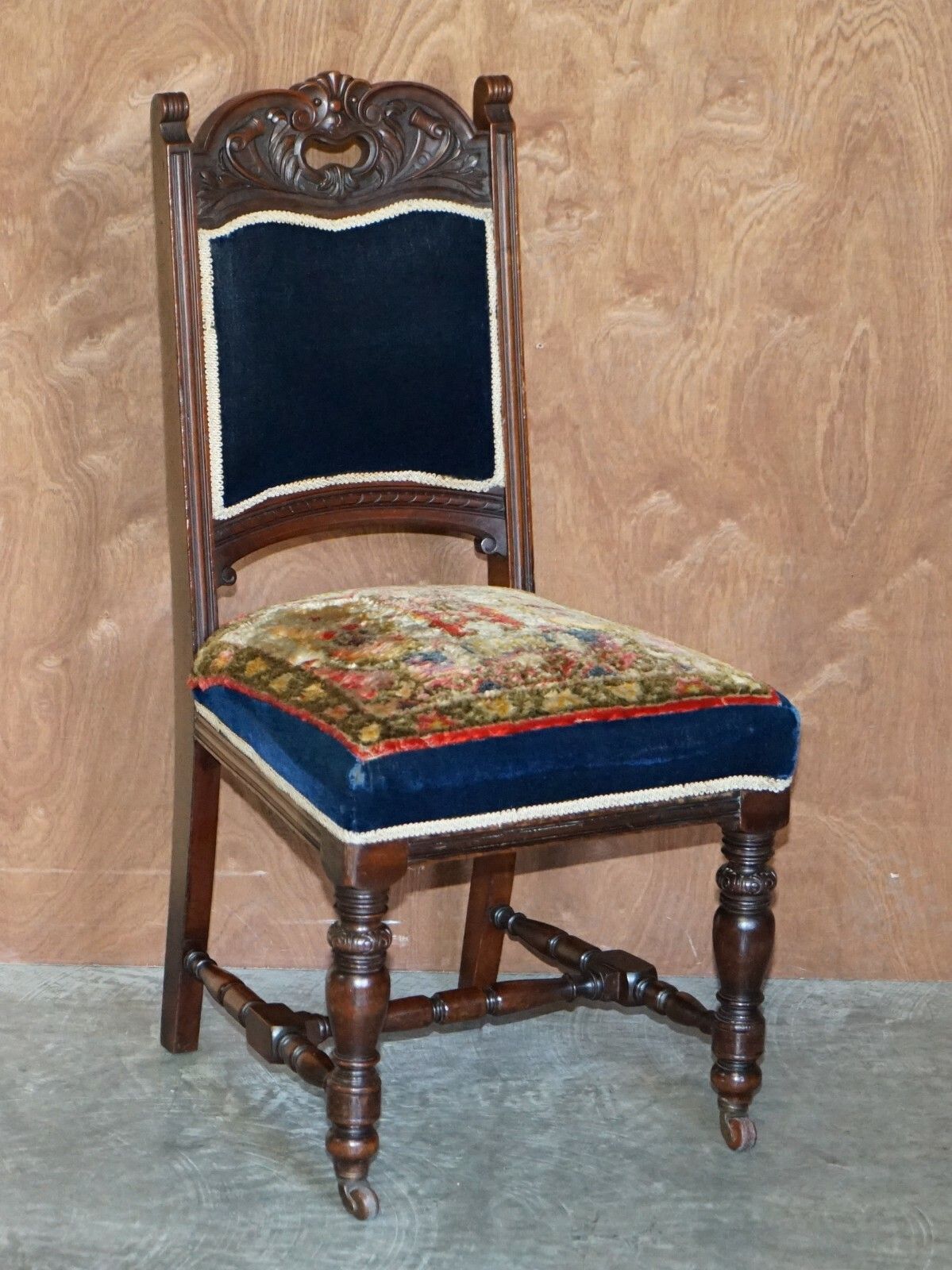 Six Antique Victorian Turkey Work Carpet Kilim Rug Napoleonic Blue Dining Chairs photo furniture