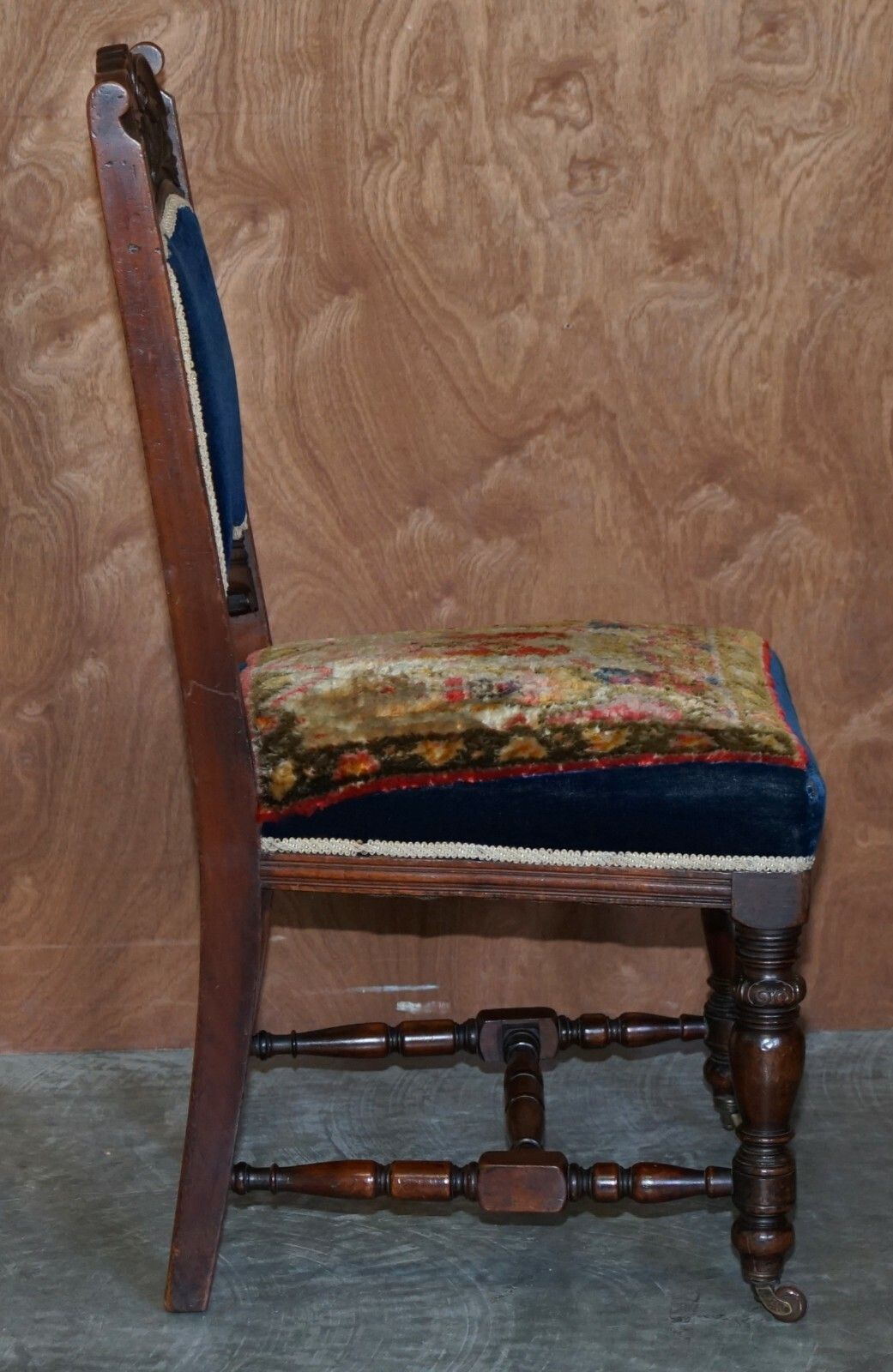 photo furniture Six Antique Victorian Turkey Work Carpet Kilim Rug Napoleonic Blue Dining Chairs