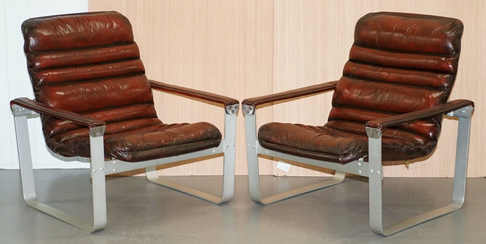 Rare 1960's Pulkka Ilmari Lappalainen Chrome & Brown Leather Armchair Sofa Suite photo furniture