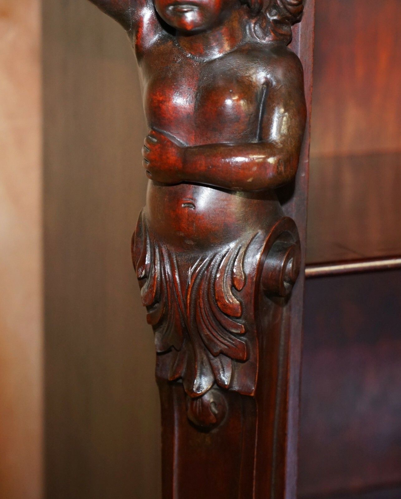 Lovely Circa 1900 Hand Carved Library Bookcase In Mahogany With Herm Statues photo 4000.0