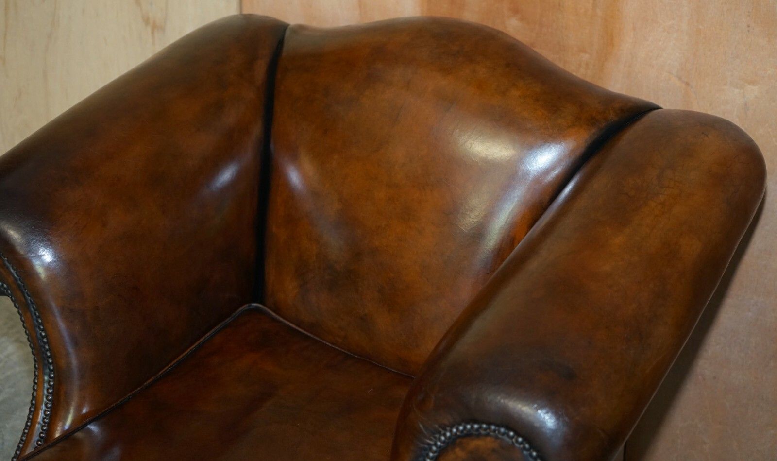 Part Of Large Suite This Lovely Pair Of Hand Dyed Brown Leather Club Armchairs photo 4000.0
