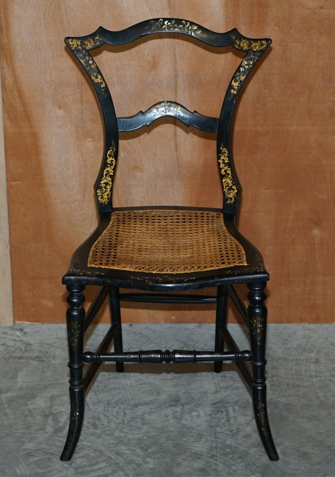 Four Antique Regency Bergere Mother Of Pearl Ebonised Side Occasional Chairs photo Furniture