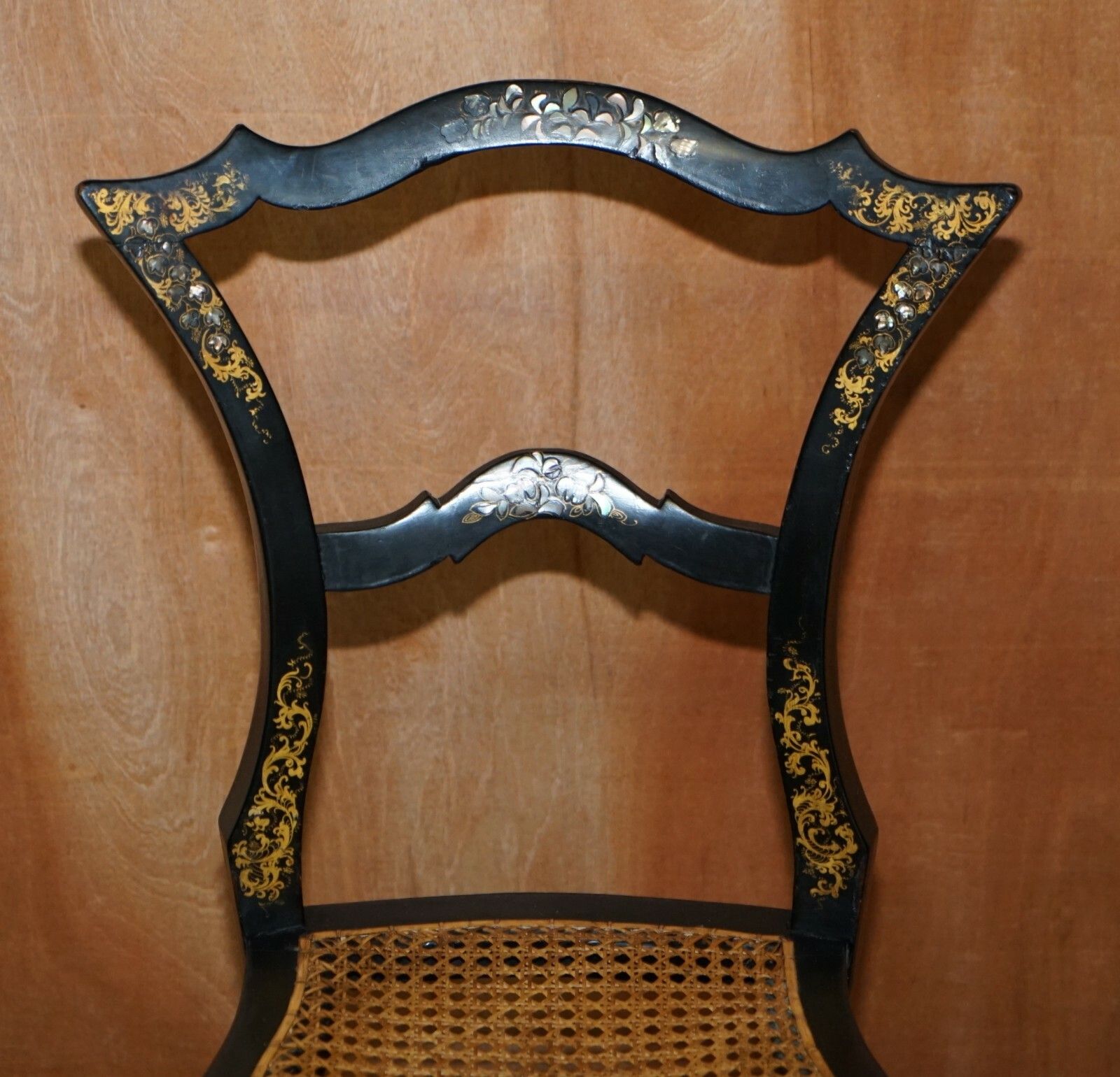 Four Antique Regency Bergere Mother Of Pearl Ebonised Side Occasional Chairs photo 4000.0