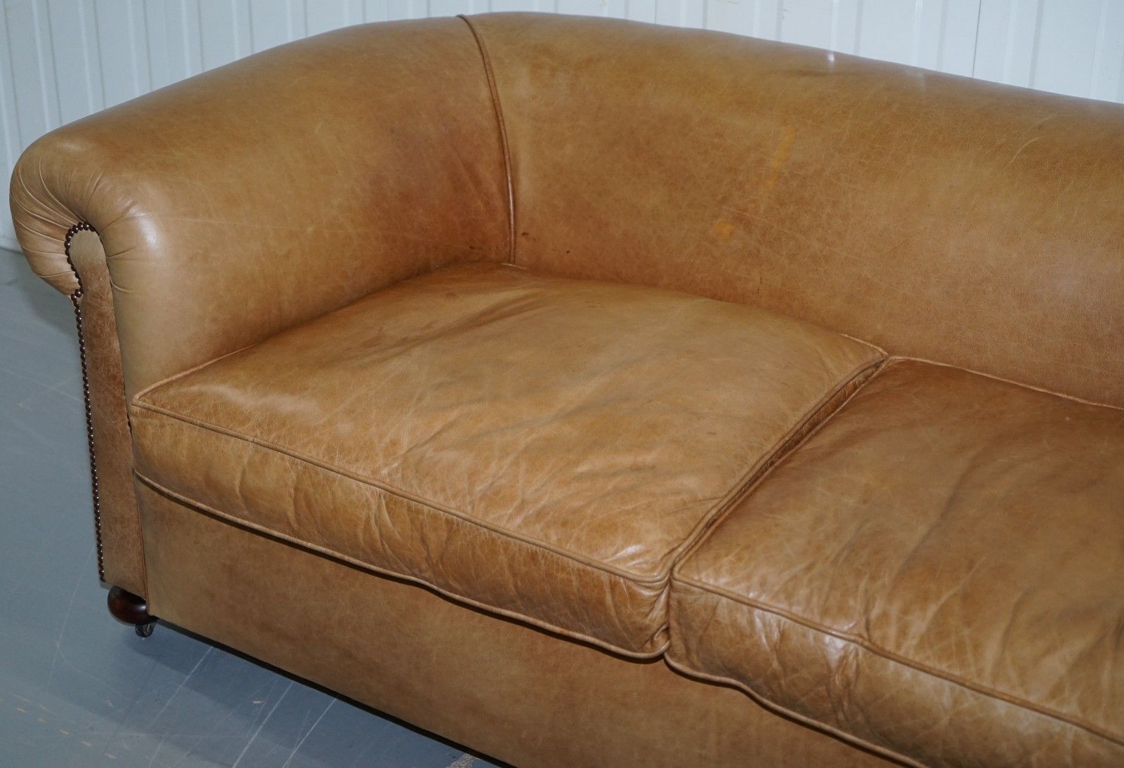1 Of 2 Vintage Victorian Style Restored Brown Leather Club Sofas Coil Sprung photo Furniture