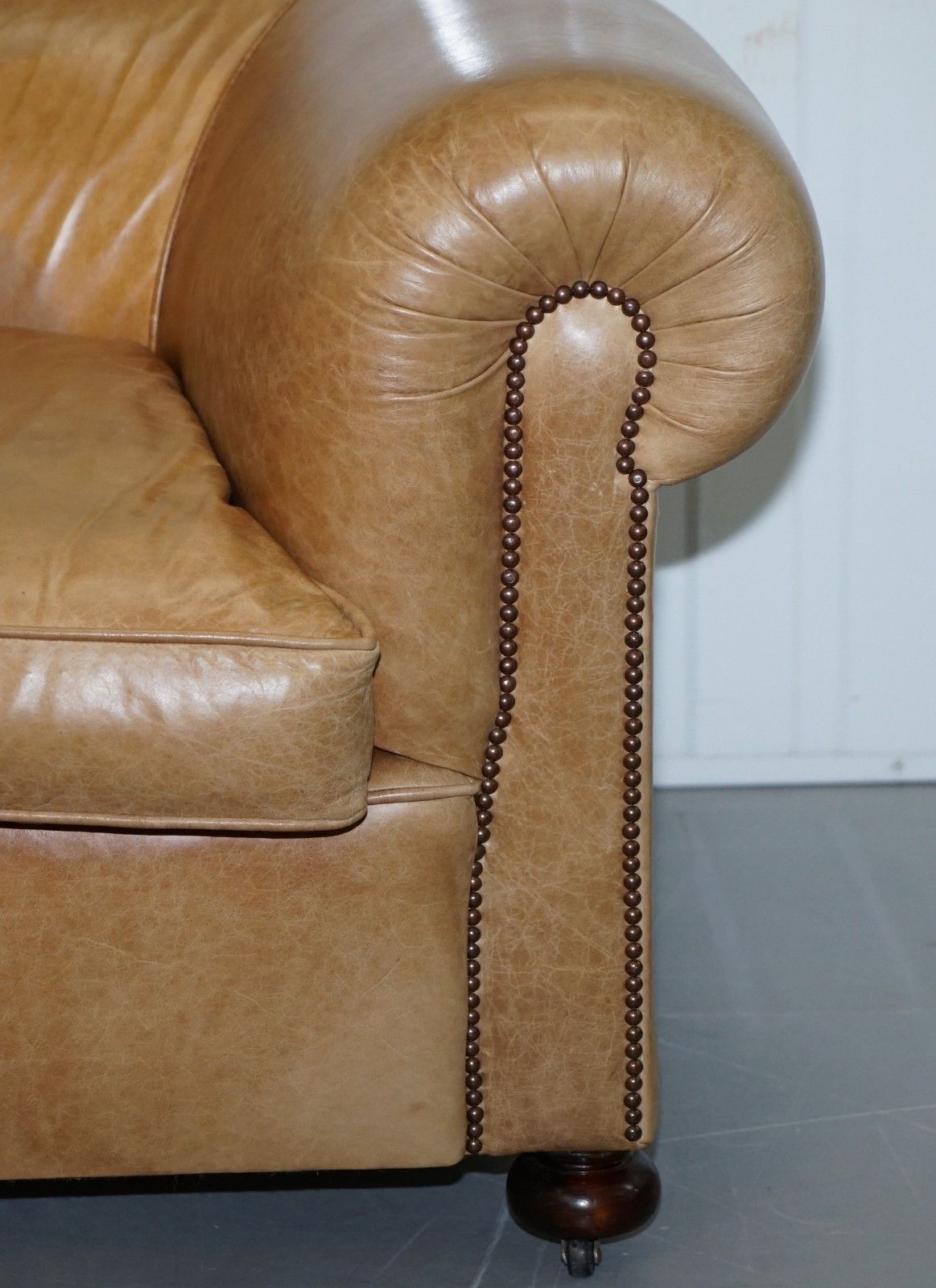 1 Of 2 Vintage Victorian Style Restored Brown Leather Club Sofas Coil Sprung photo buy