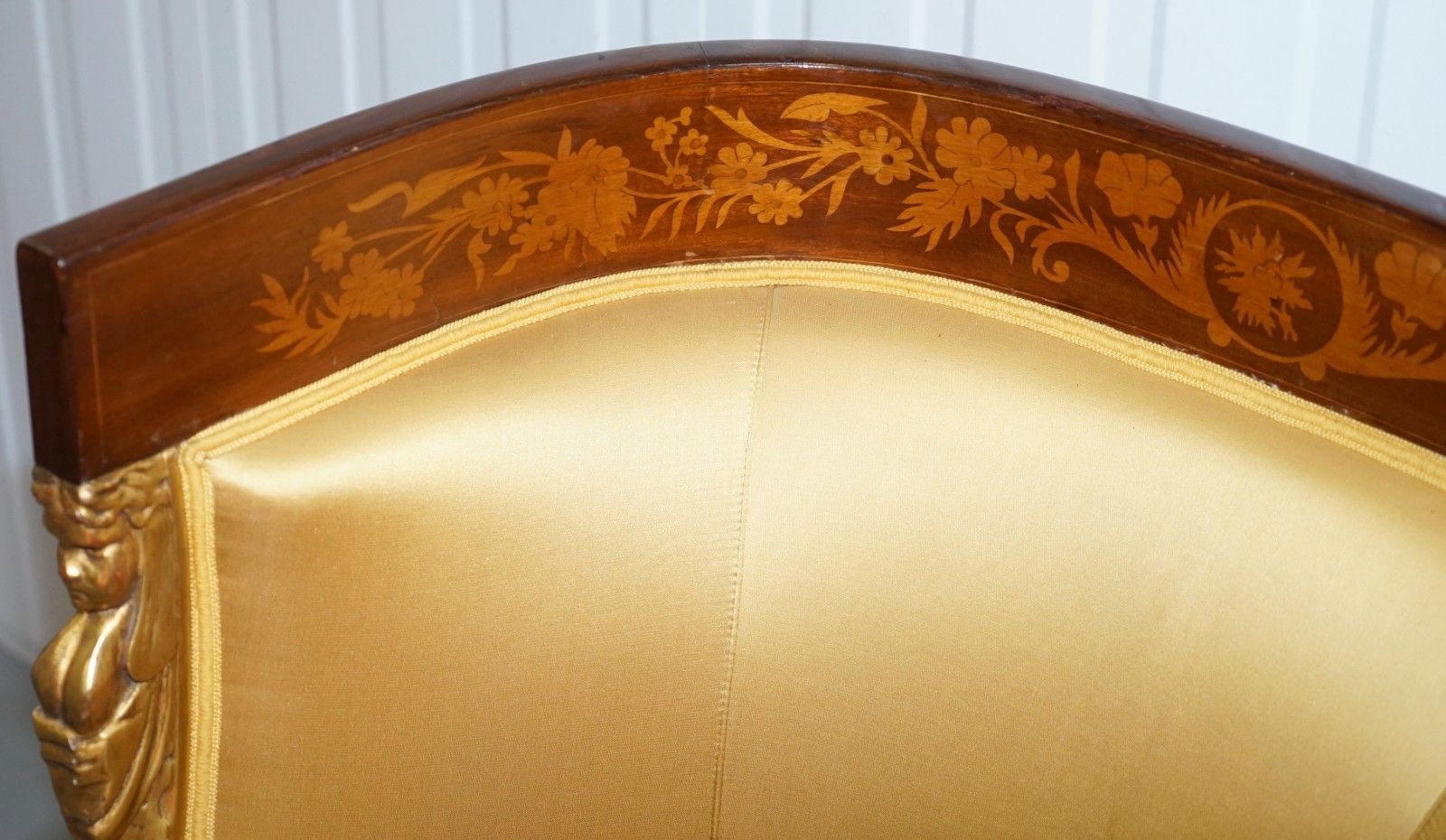1870 French Empire Marquetry Inlaid Suite Pair Bergere Armchairs & Settee Canape photo 4000.0